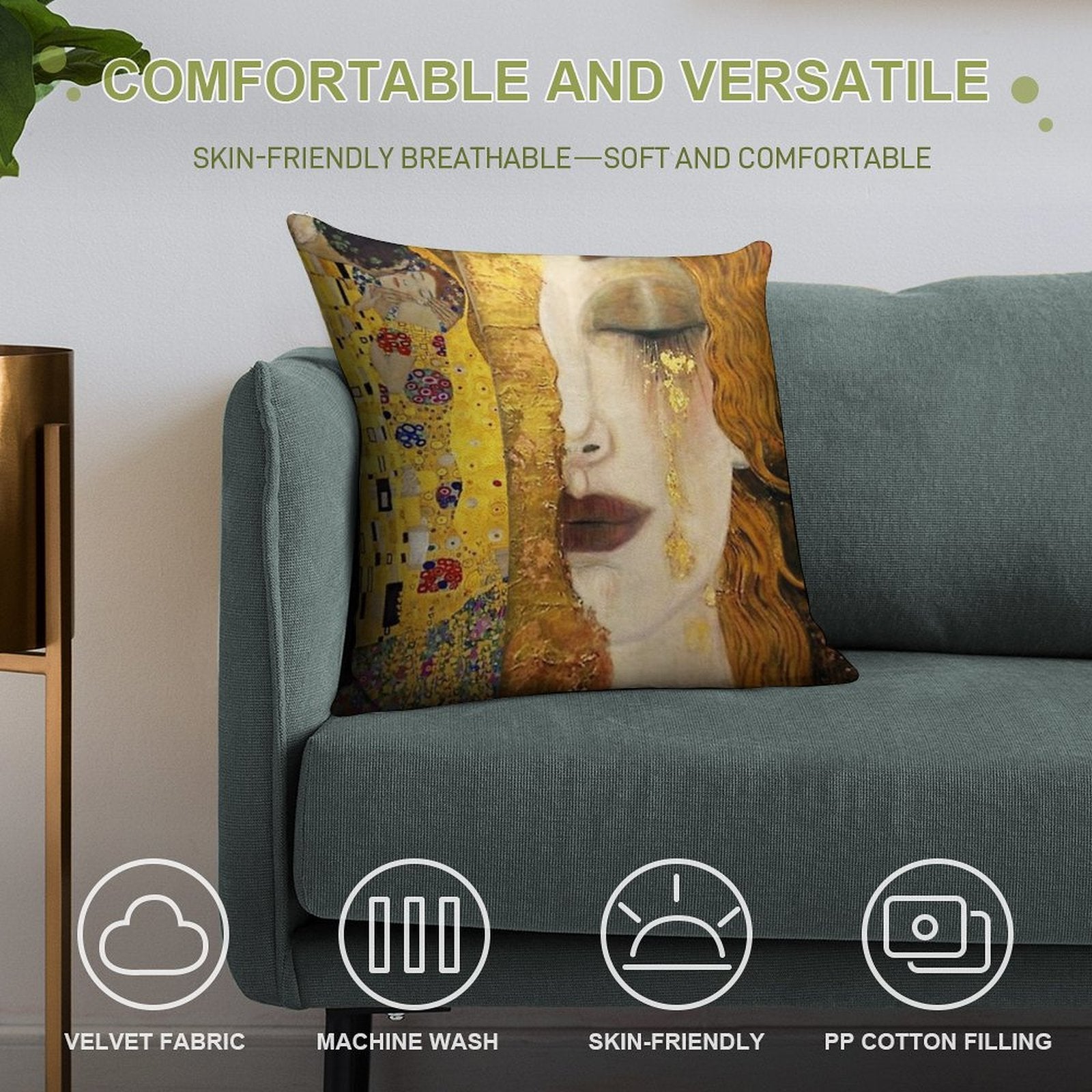Golden Tears - Gustav Klimt Soft Luxury Feel Throw Pillow