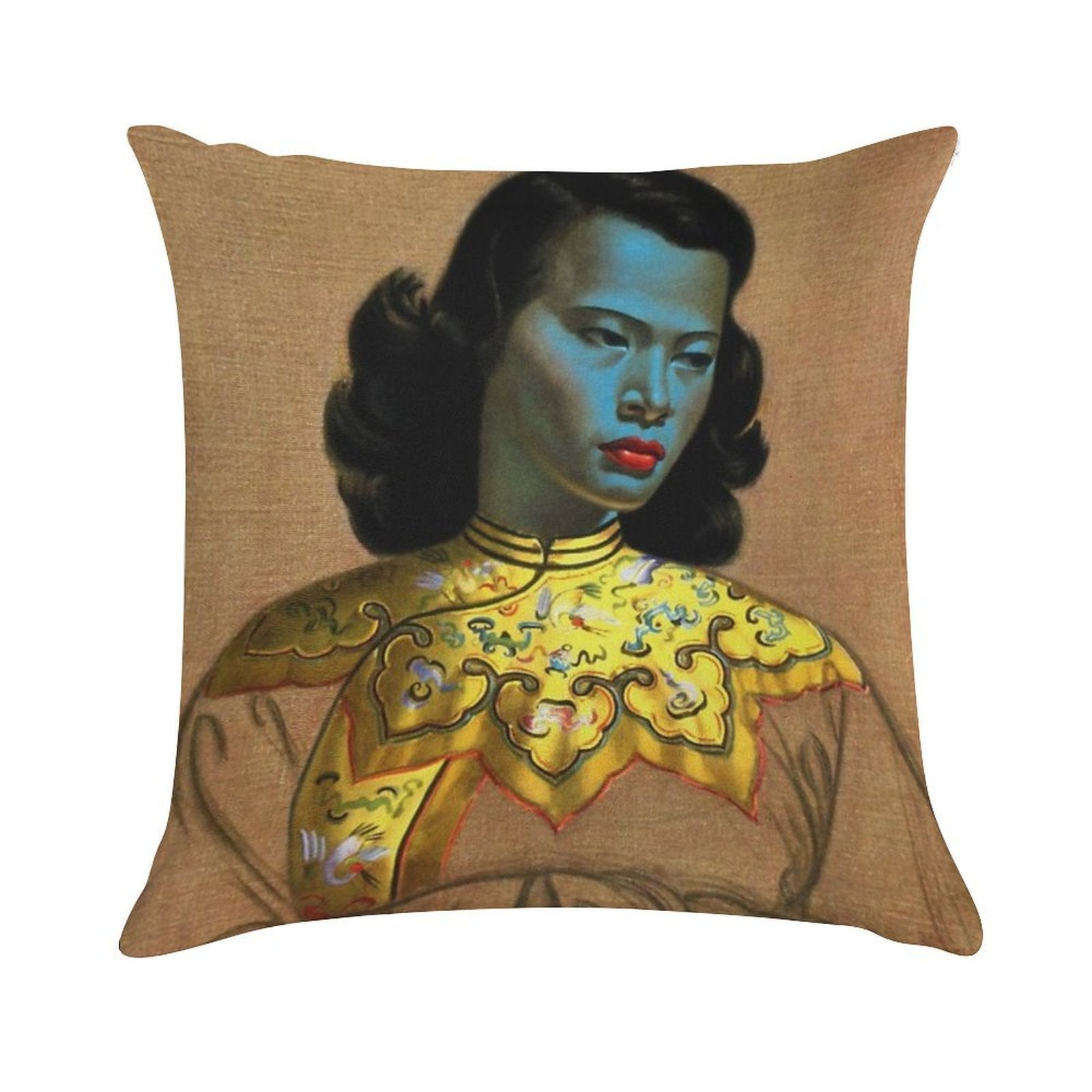 Vladimir Tretchikoff Vintage Painting, Famous Art Reproduction, Asian Fashion Illustration Soft Luxury Feel Throw Pillow