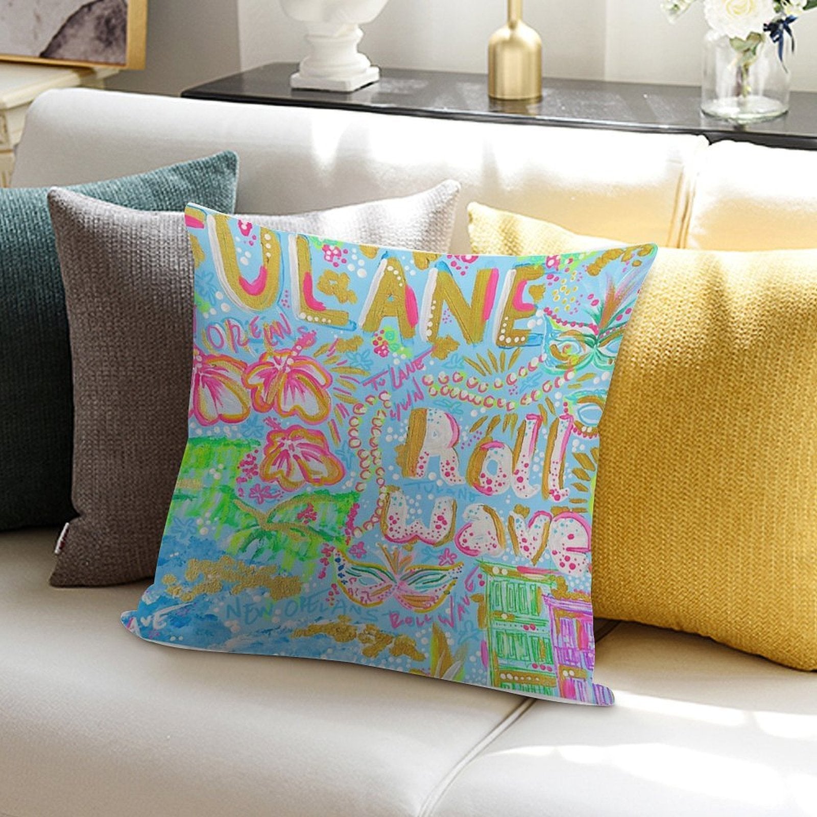 Tulane Collage Soft Fade-Resistant Throw Pillow