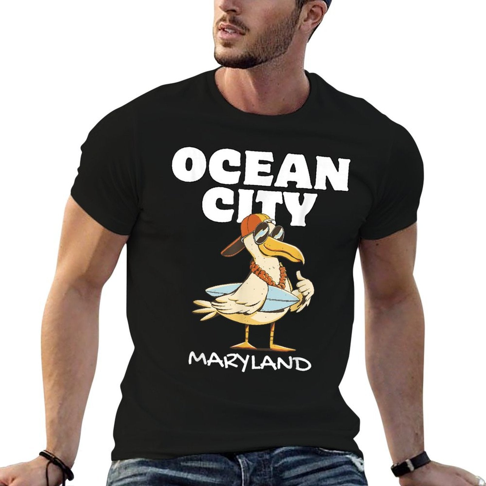 OCEAN CITY MARYLAND Surf Vintage Sunset Surfing  Oversized Silhouette T-Shirt