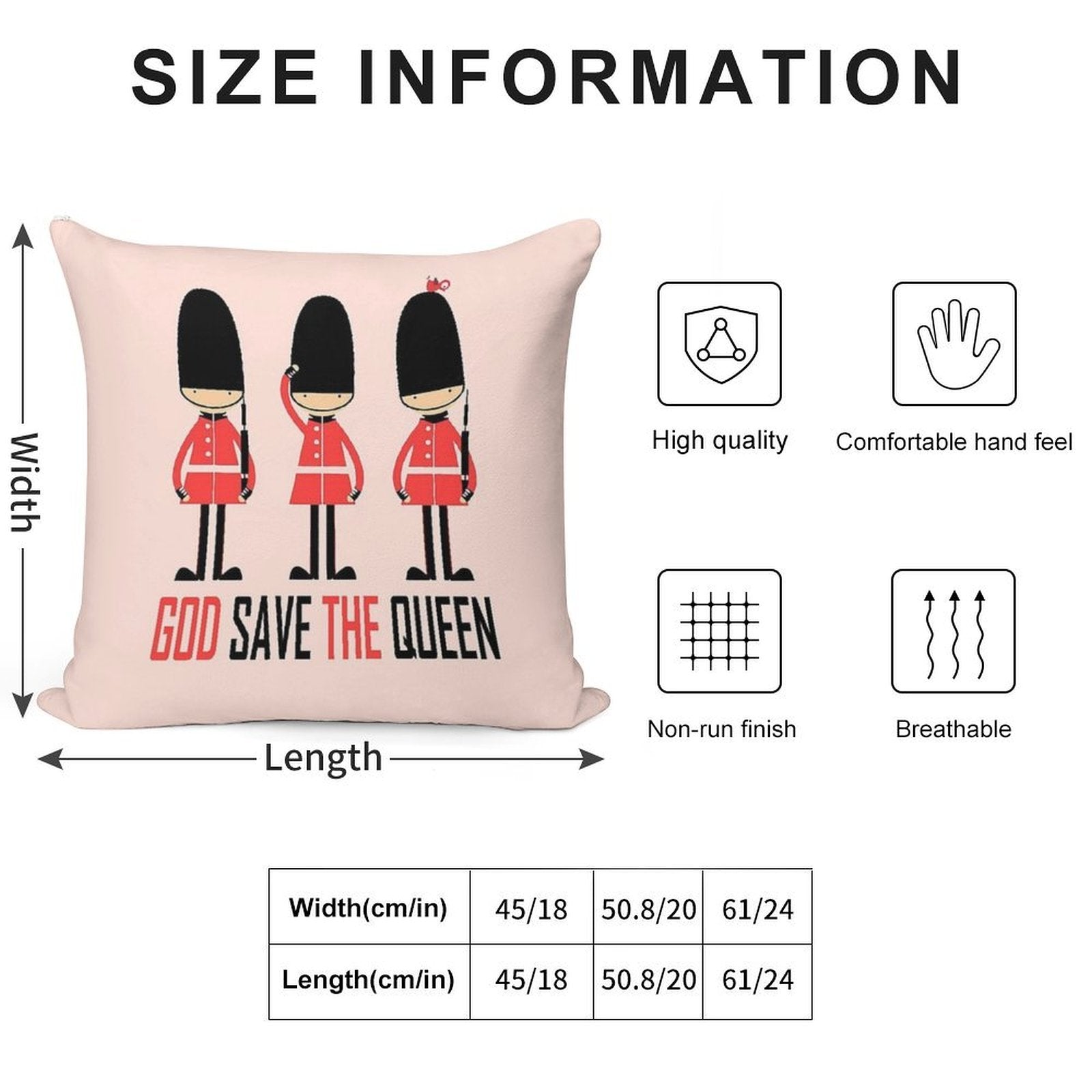 Vintage Funny London Queen Guard United Kingdom Soldier Retro British Souvenir UK Gift Soft Hidden Zipper Throw Pillow
