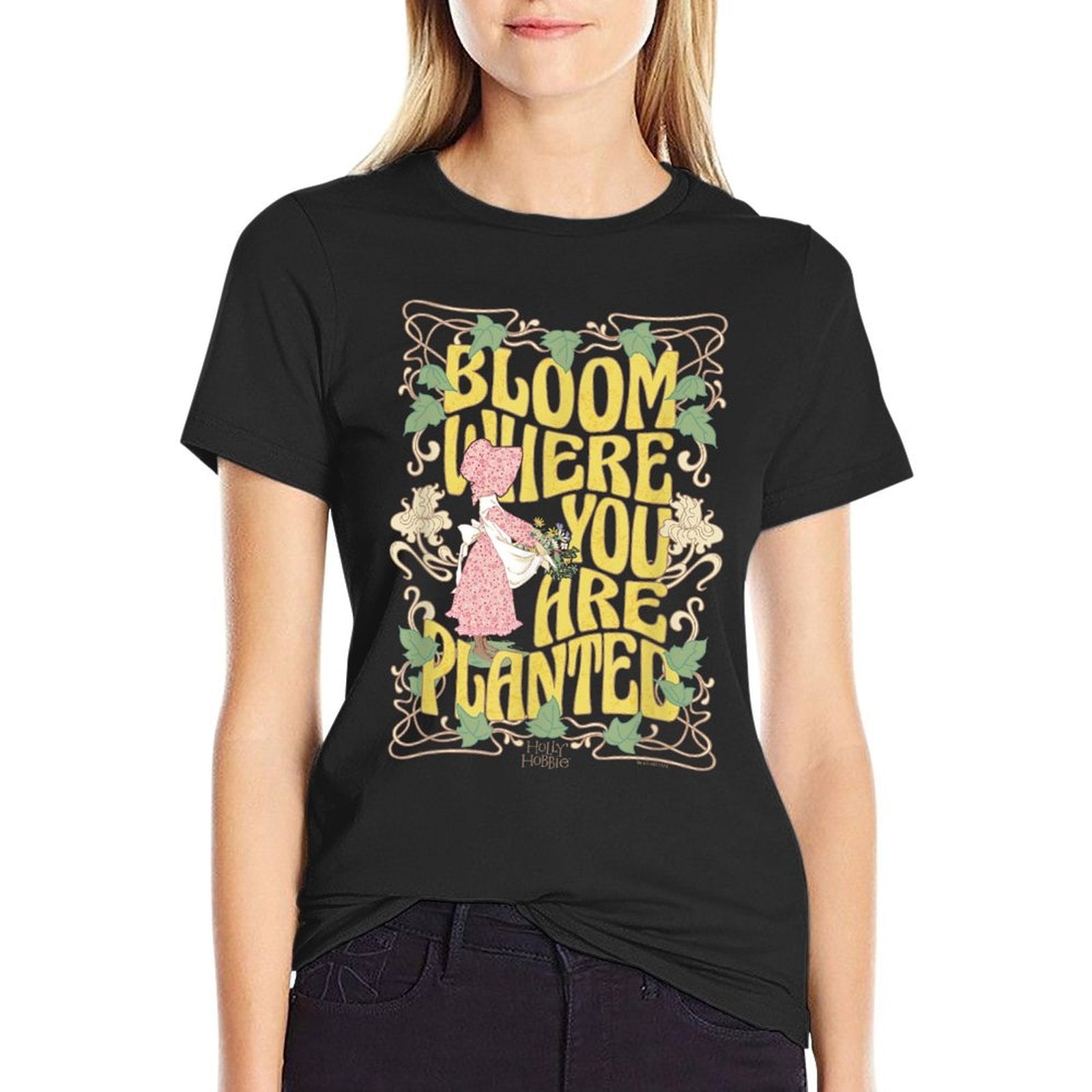 Holly Hobbie Bloom Where You Are Planted Floral Retro  High-quality Stitching T-Shirt
