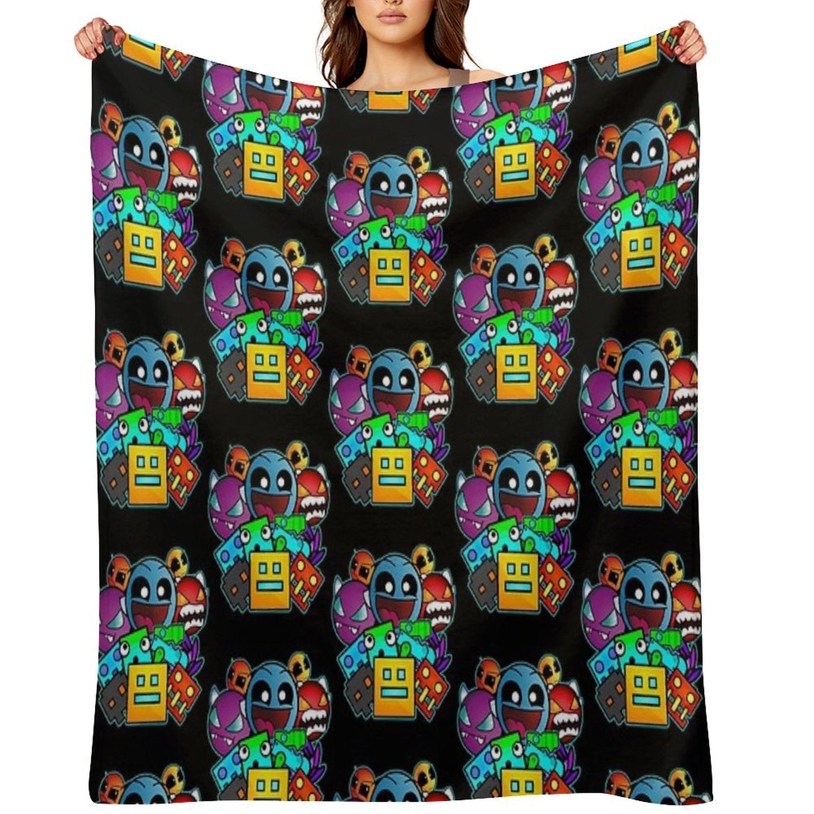 Geometry Dash Old School Gaming Compact Throw Blanket