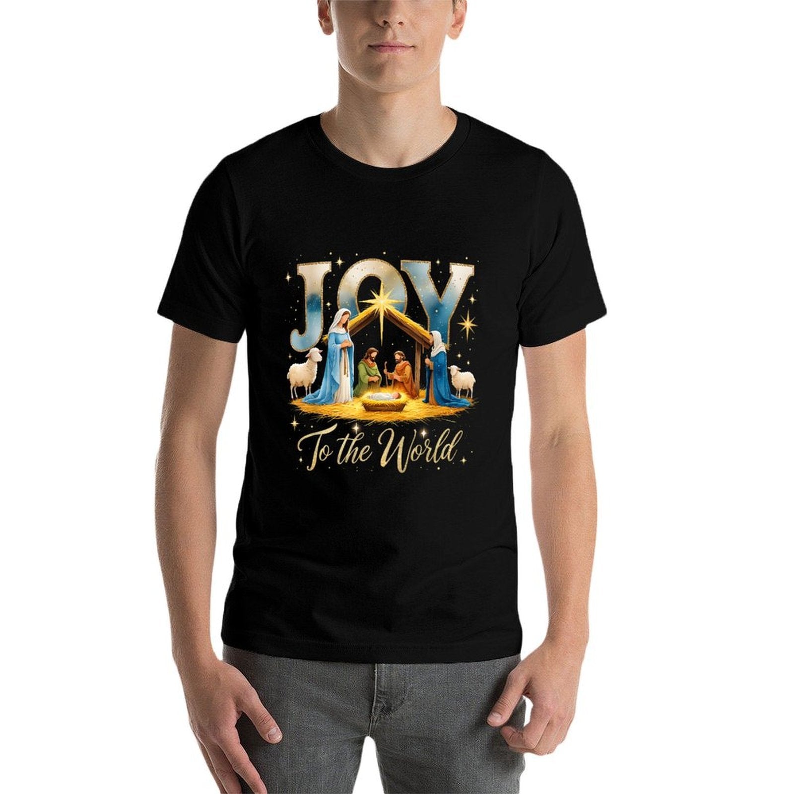 Joy to The World Nativity Scene Christmas  Trendy Pattern T-Shirt