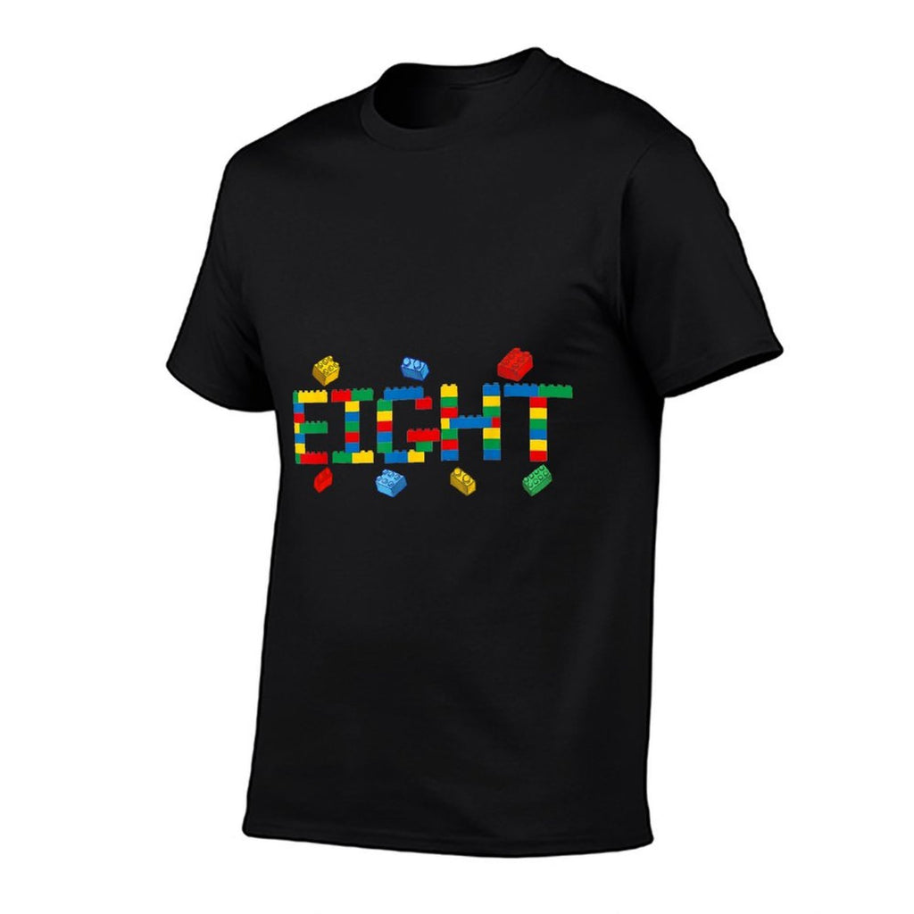 Building Brick Eight Yrs Old Master Builder 8th Birthday Boy  Rolled Sleeves T-Shirt