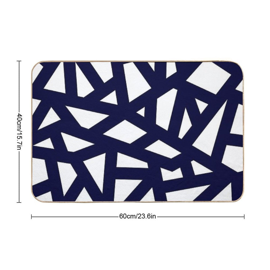 Navy Blue Thick Mosaic Lines On White  Pet-Safe Bath Mat