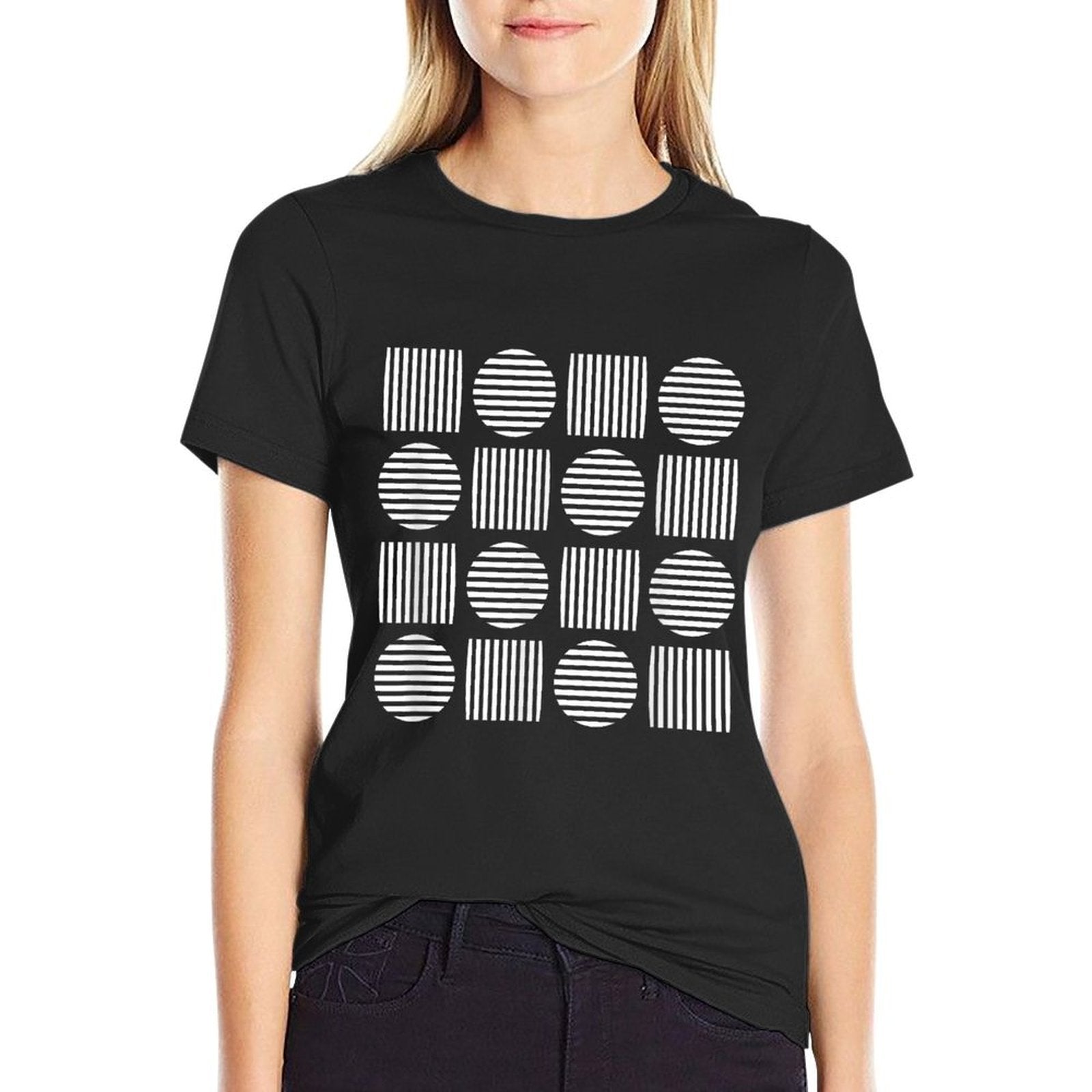 Retro Geometric Shapes Black And White Bauhaus Shapes Mania  Relaxed-fit T-Shirt