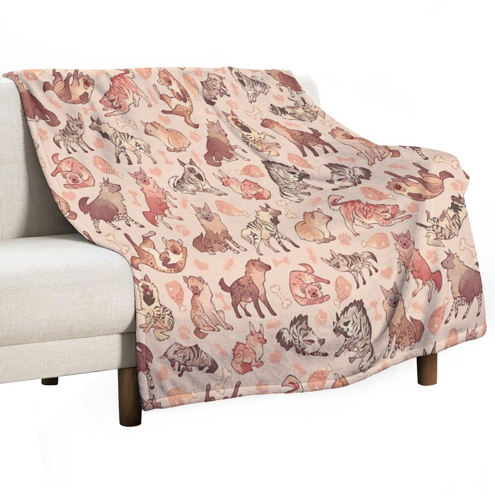 Hyenas in Creamy Orange Travel-friendly Throw Blanket