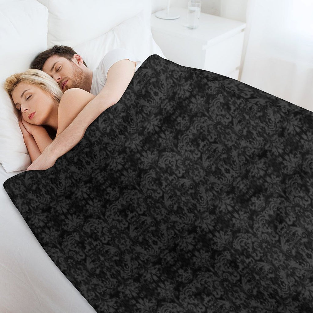 Very Vintage Grunge Damask in Black Machine-washable Throw Blanket