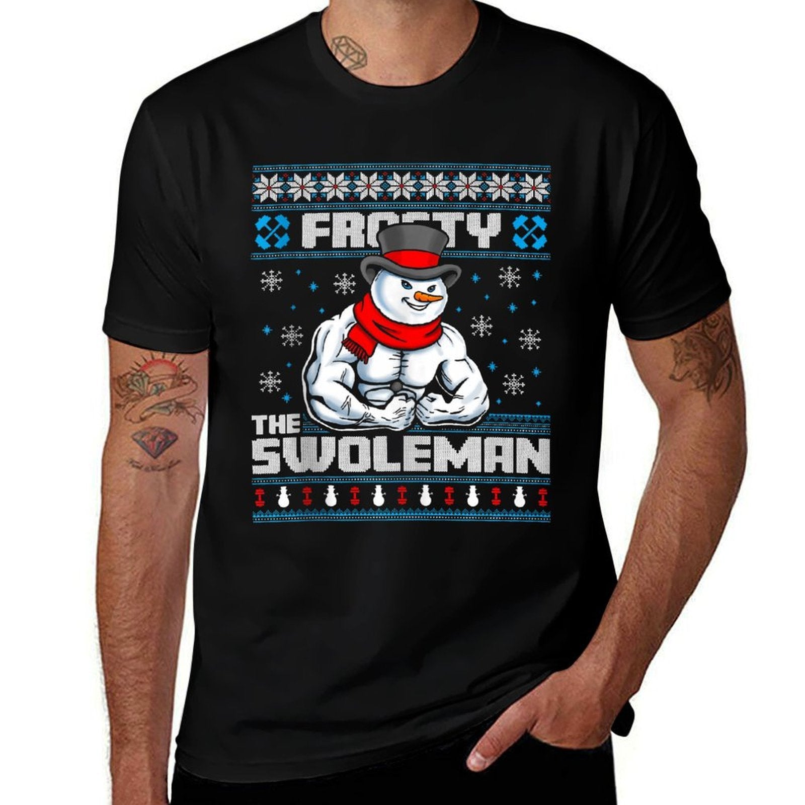Frosty Swoleman Funny Christmas Workout Gym Weight Lifting  Moisture-wicking T-Shirt