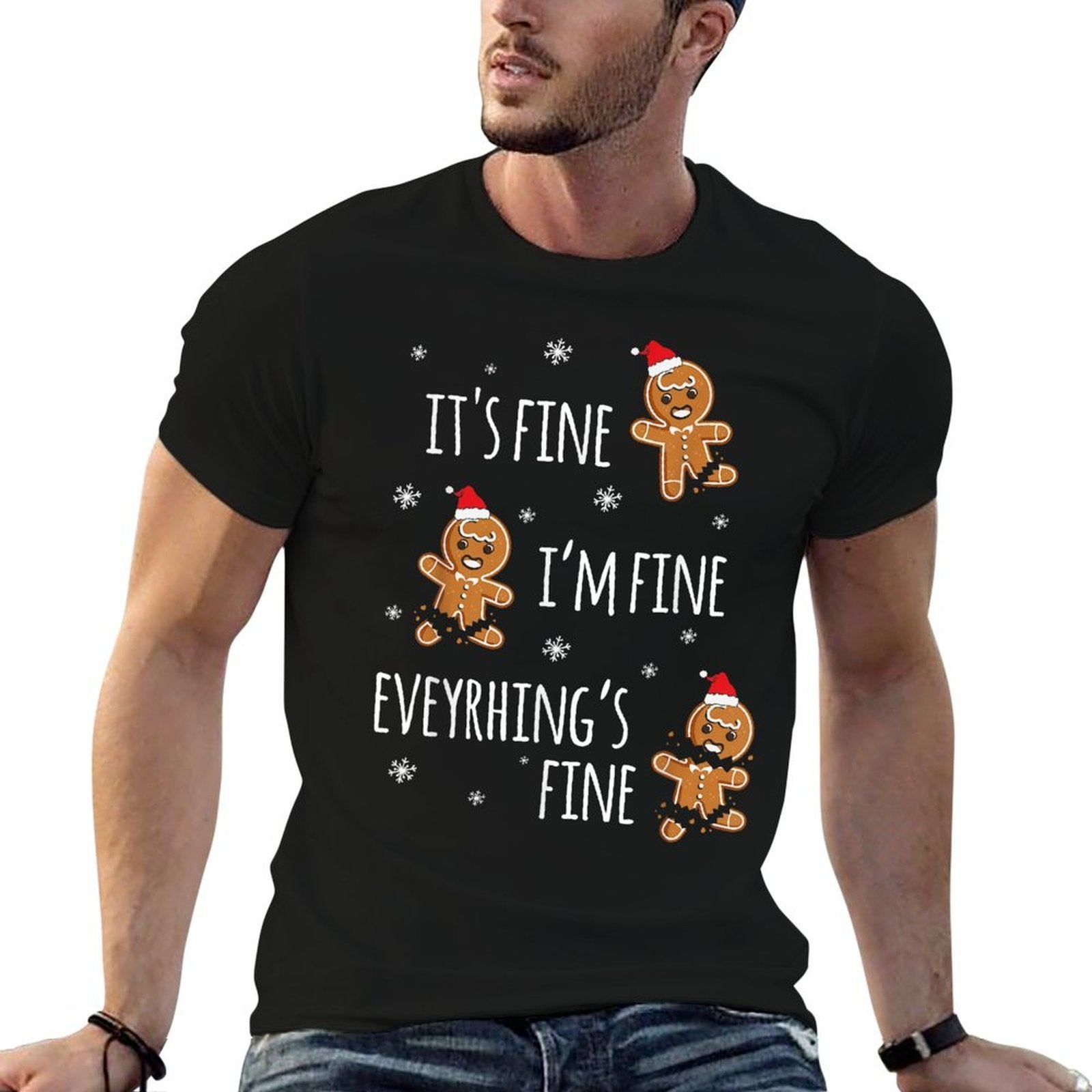Funny Gingerbread Man Christmas CO Unisex Adult Small Black Crew Neck Classic Fit Christmas  Breathable T-Shirt