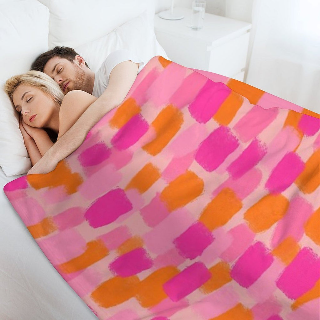 Abstract, Pink with Orange, Paint Brush Effect Compact Throw Blanket