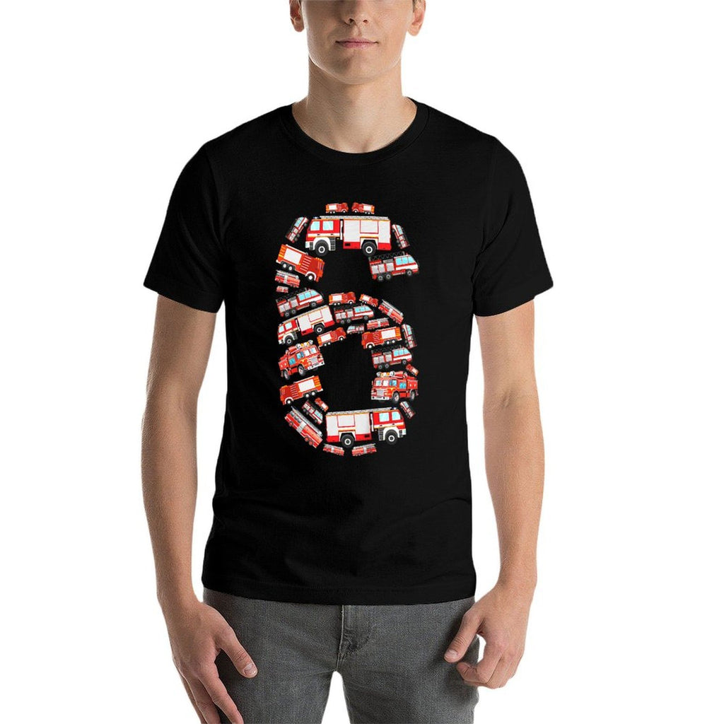Kids Fire Truck, 6th Birthday Boy, 6 Year Old Toddler Firefighter  Rolled Sleeves T-Shirt