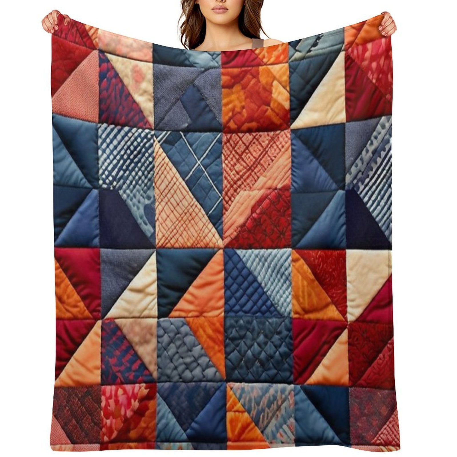 Quilted Patchwork Pattern Multi-functional Throw Blanket