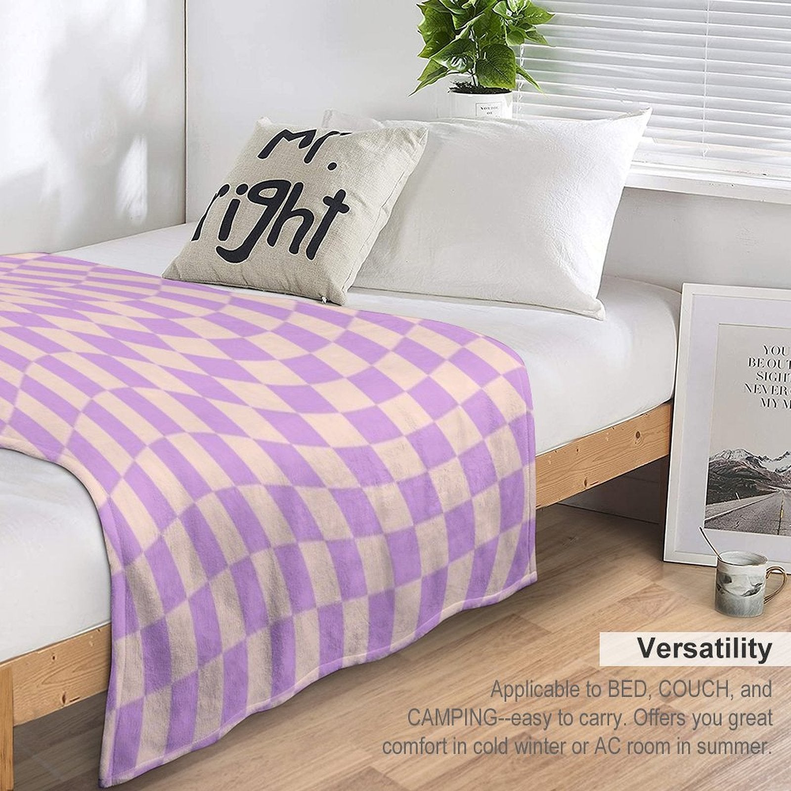 Check V - Lilac Twist Wrinkle-free Throw Blanket