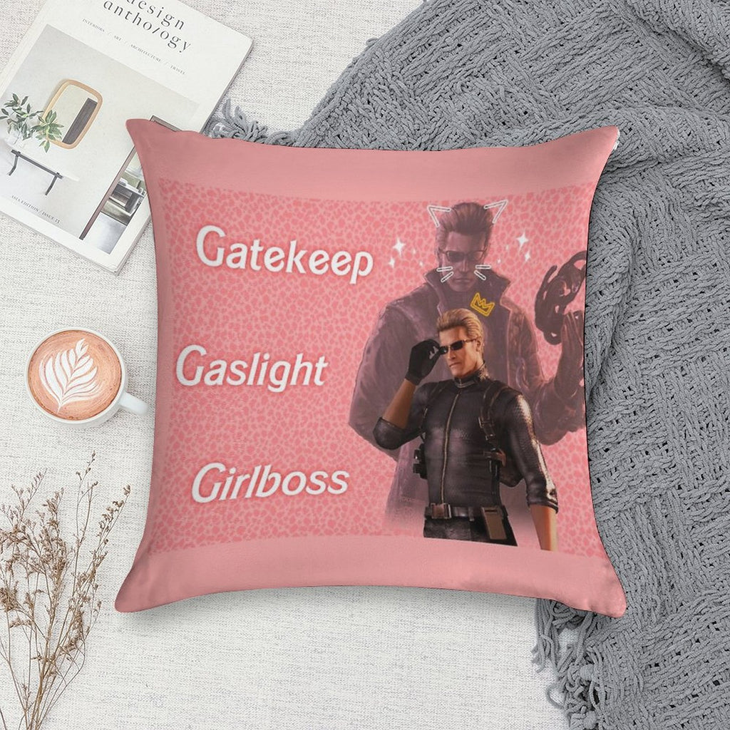 Wesker  Gaslight Gatekeep Girlboss Soft Hidden Zipper Throw Pillow