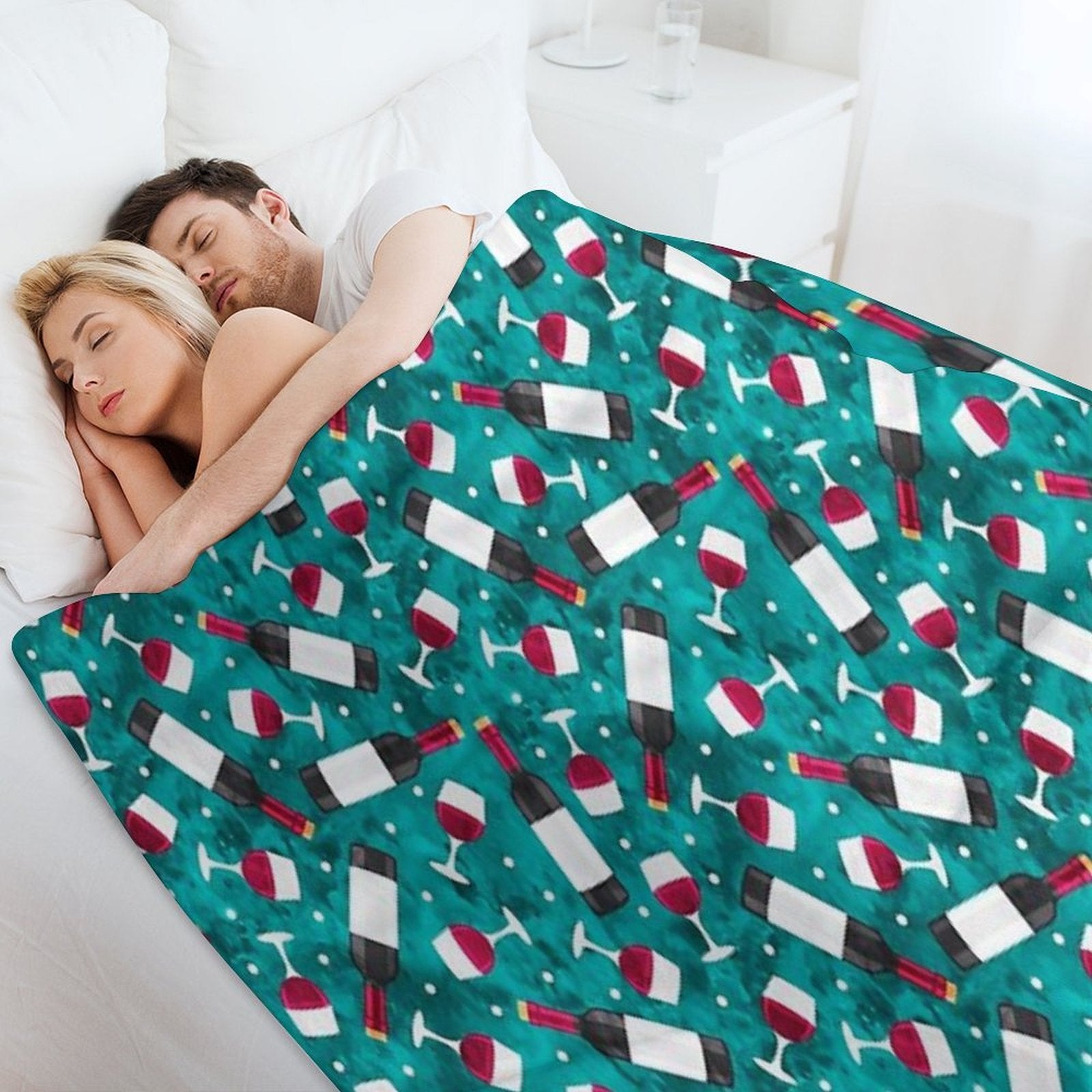 Red Wine - Wine Glasses And Bottles - Teal Multi-functional Throw Blanket