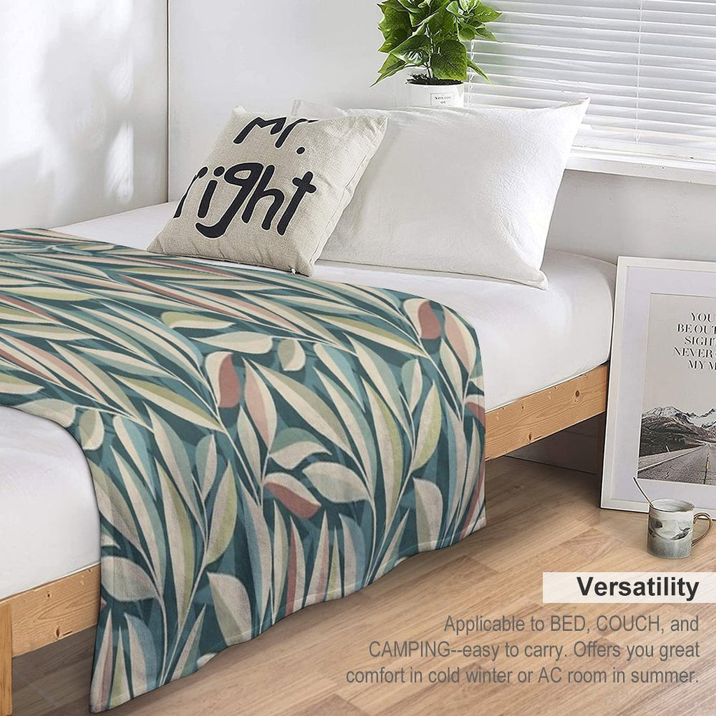 Peaceful Foliage And Shadows in Teal, Sage, Cream And Pink Pattern All-season Throw Blanket