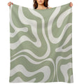 Liquid Swirl Abstract Pattern in Sage Green And Nearly White Plush Throw Blanket
