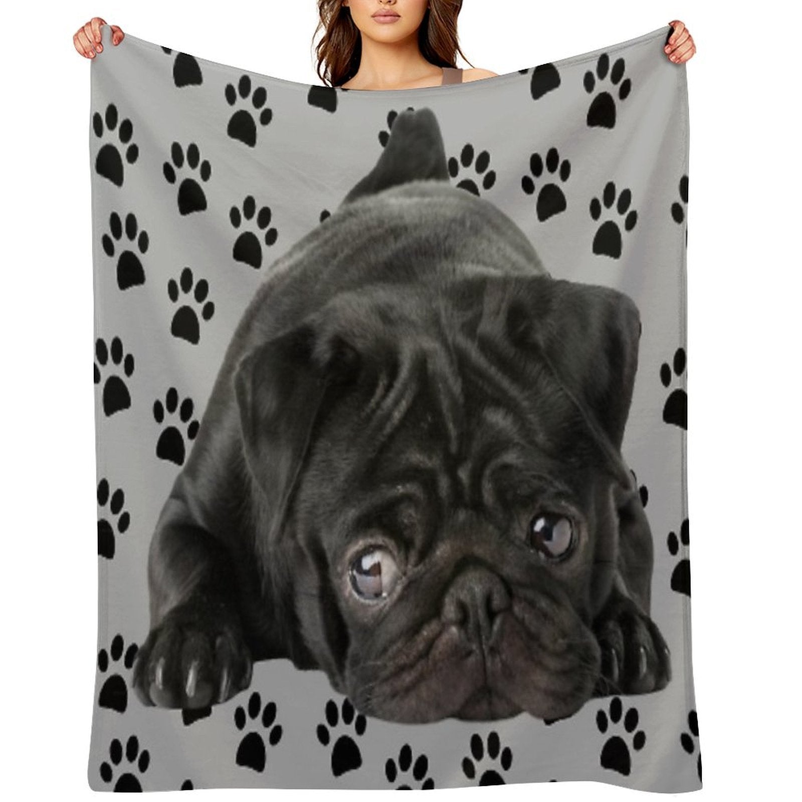 Adorable Black Pug Durable Throw Blanket
