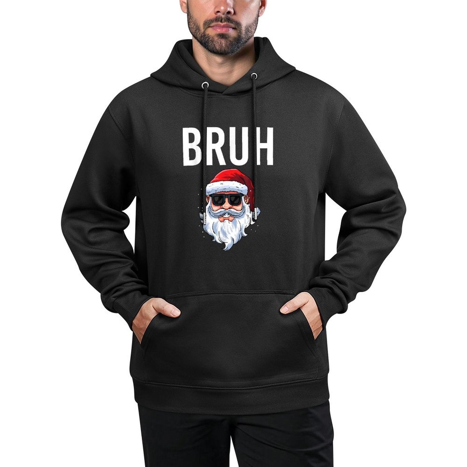 Merry Christmas Bruh Meme Funny Saying for Brother Boys Men Medium-Weight Fabric Hoodie