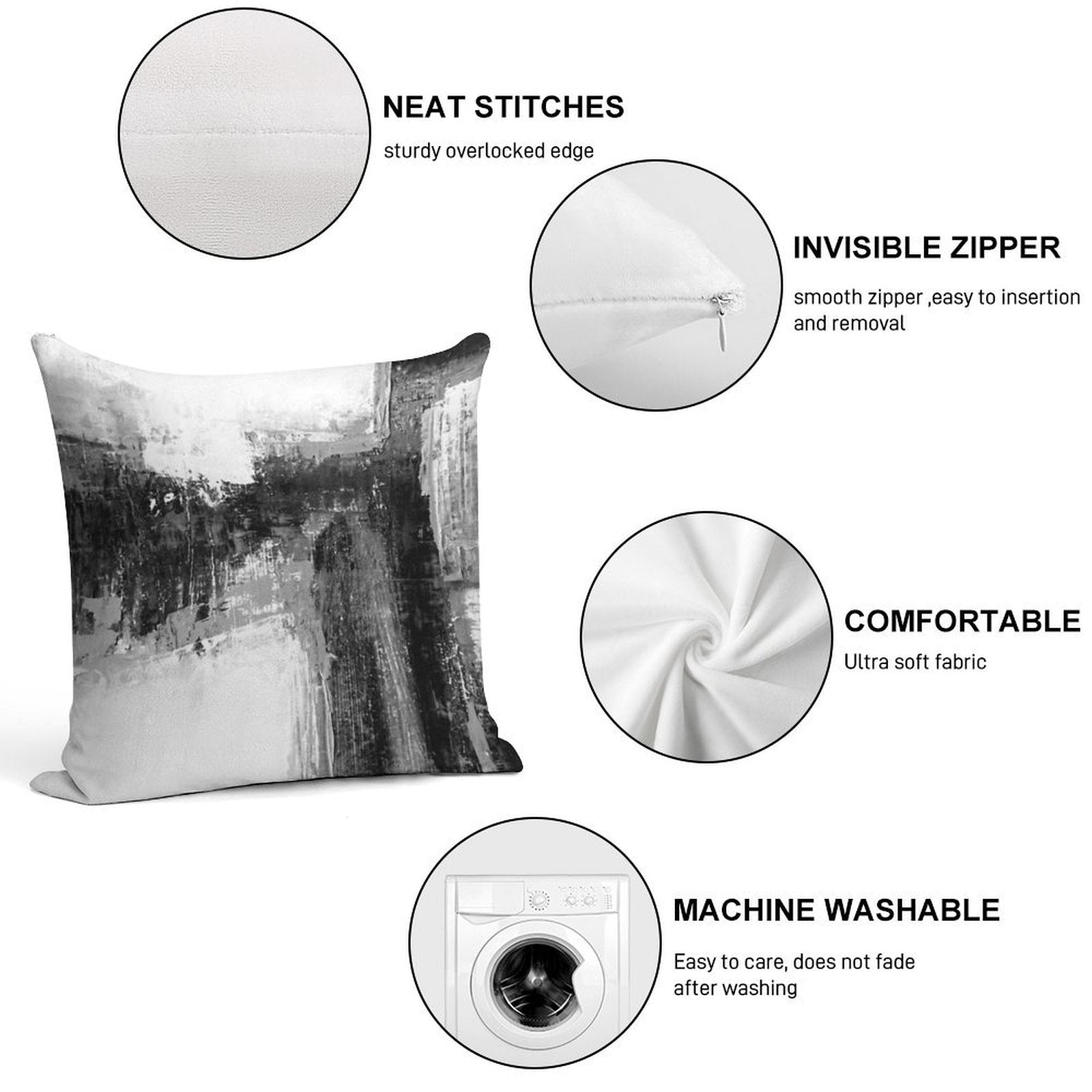 Black White Abstract Soft Luxury Feel Throw Pillow