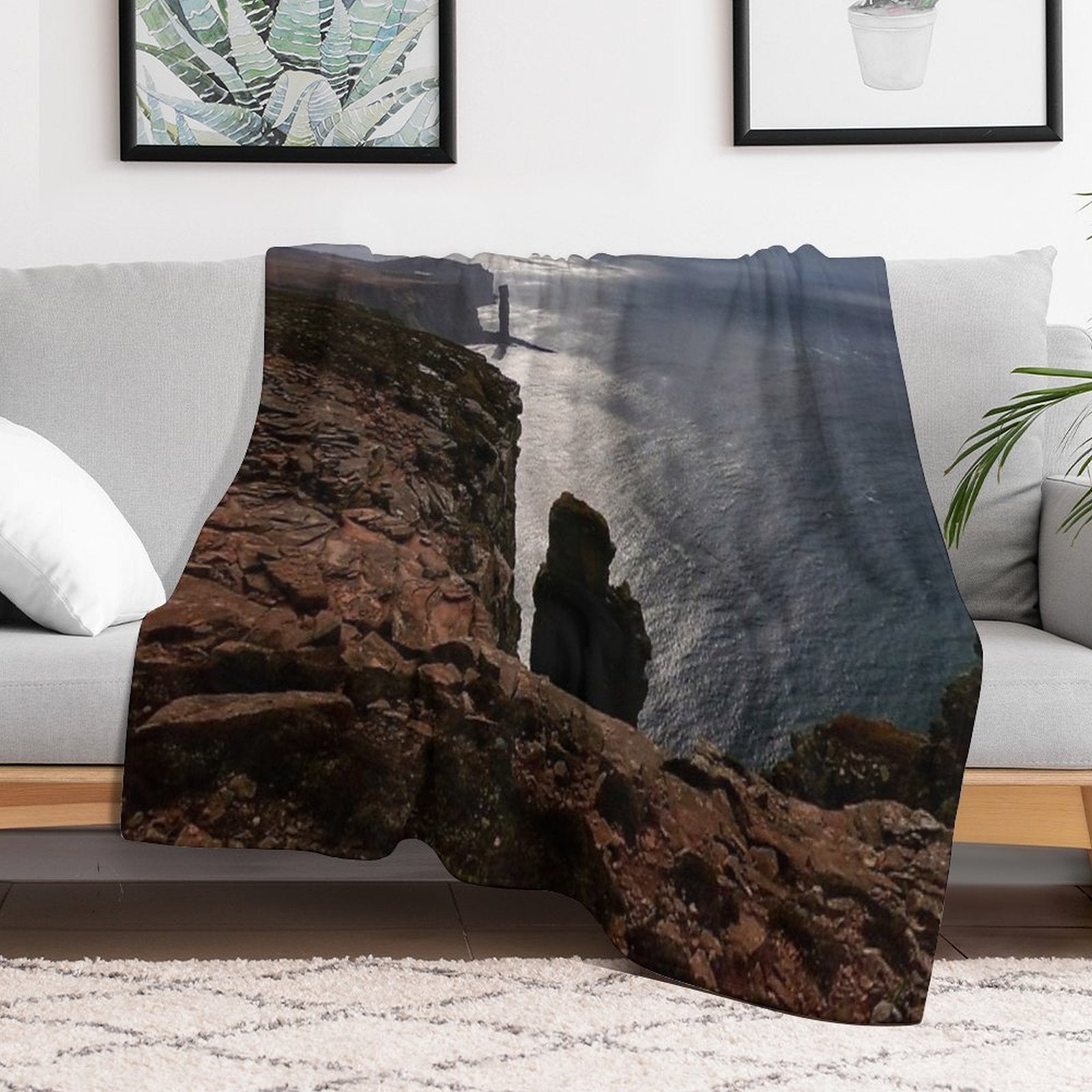 The Iconic Old Man of Hoy in Orkney Eco-conscious Throw Blanket