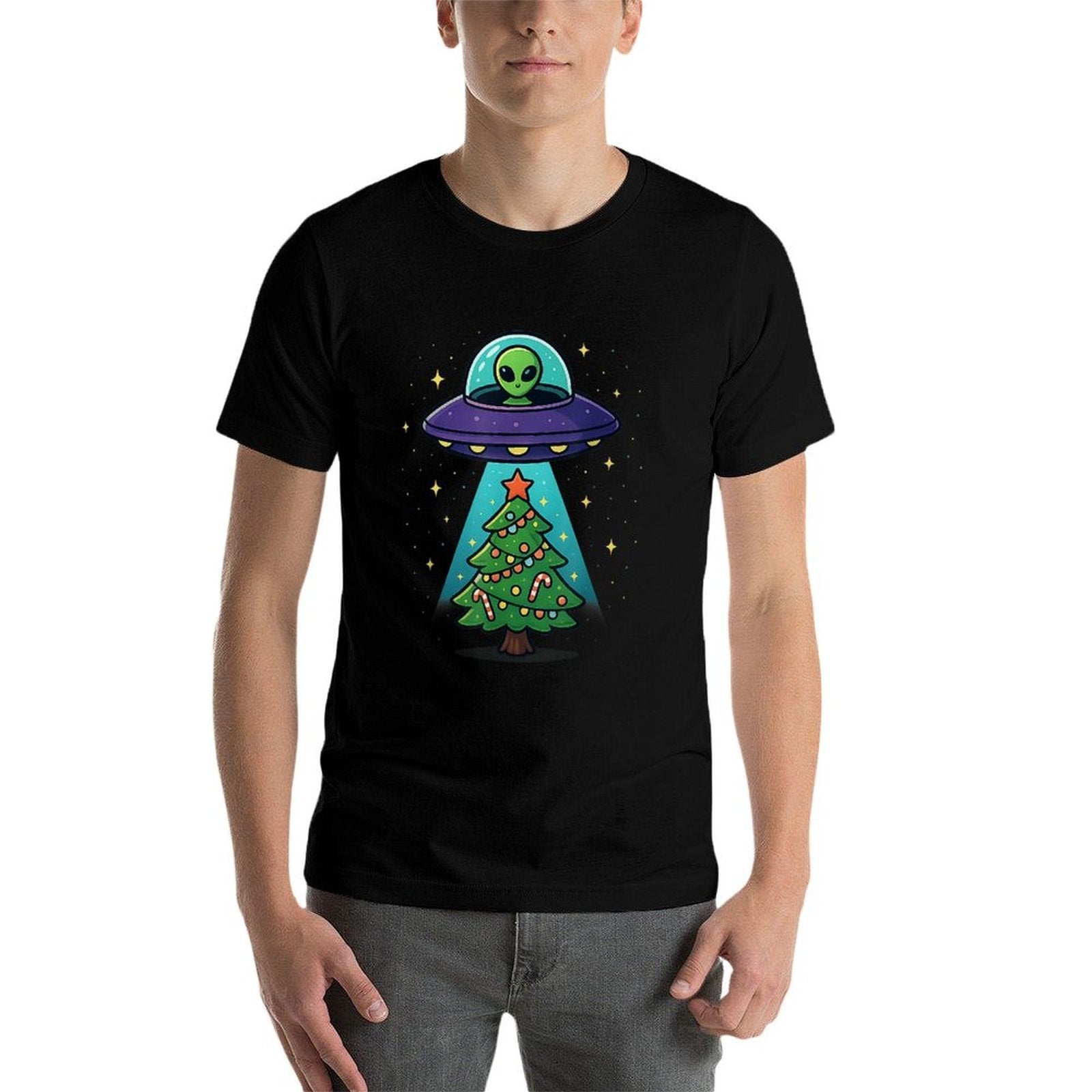 Alien Christmas Lights UFO Holiday Abduction Christmas Tree Comfortable T-Shirt