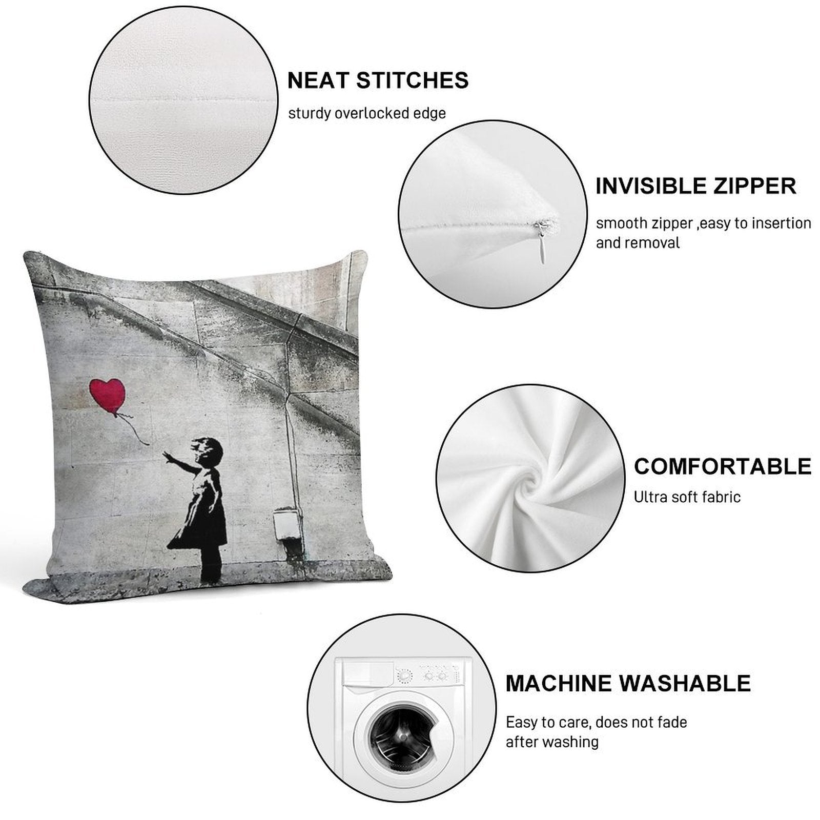 Balloon Girl - There Is Always Hope  Original Mural Banksy Soft Gift Ready Throw Pillow