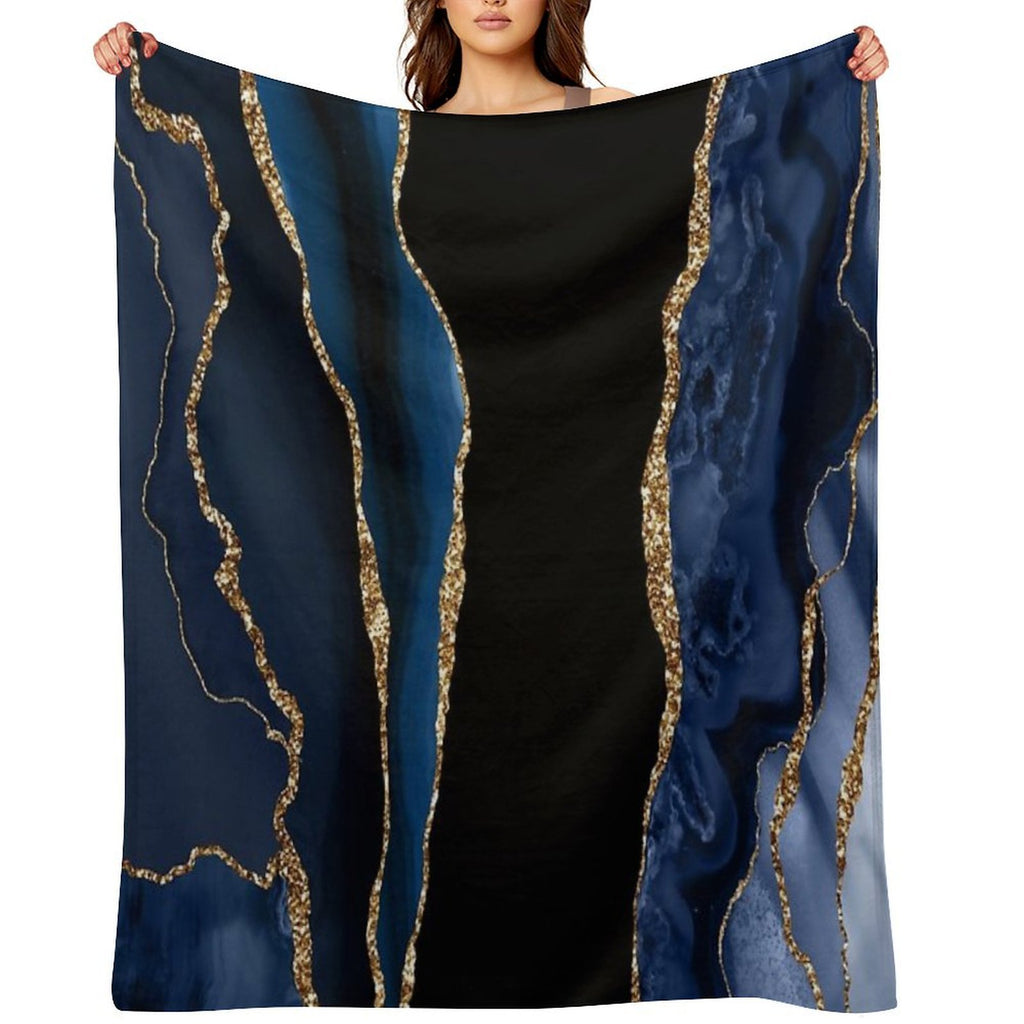 Abstract Blue And Gold Modern Geode Agate Design Premium Throw Blanket