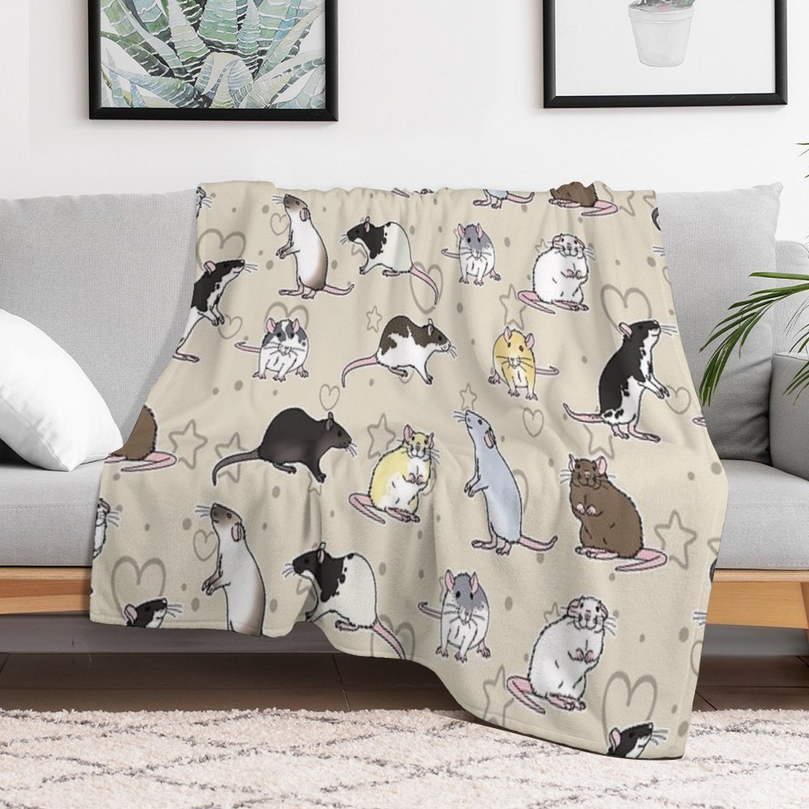 Fancy Rats Pattern Simple But Cute Gift-ready Throw Blanket