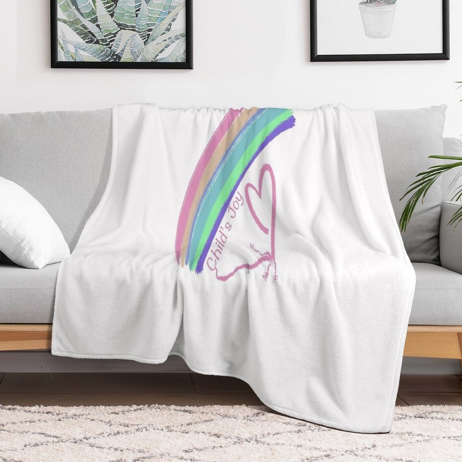 Child's Joy - Colorful Rainbow And Heart Easy Care Throw Blanket