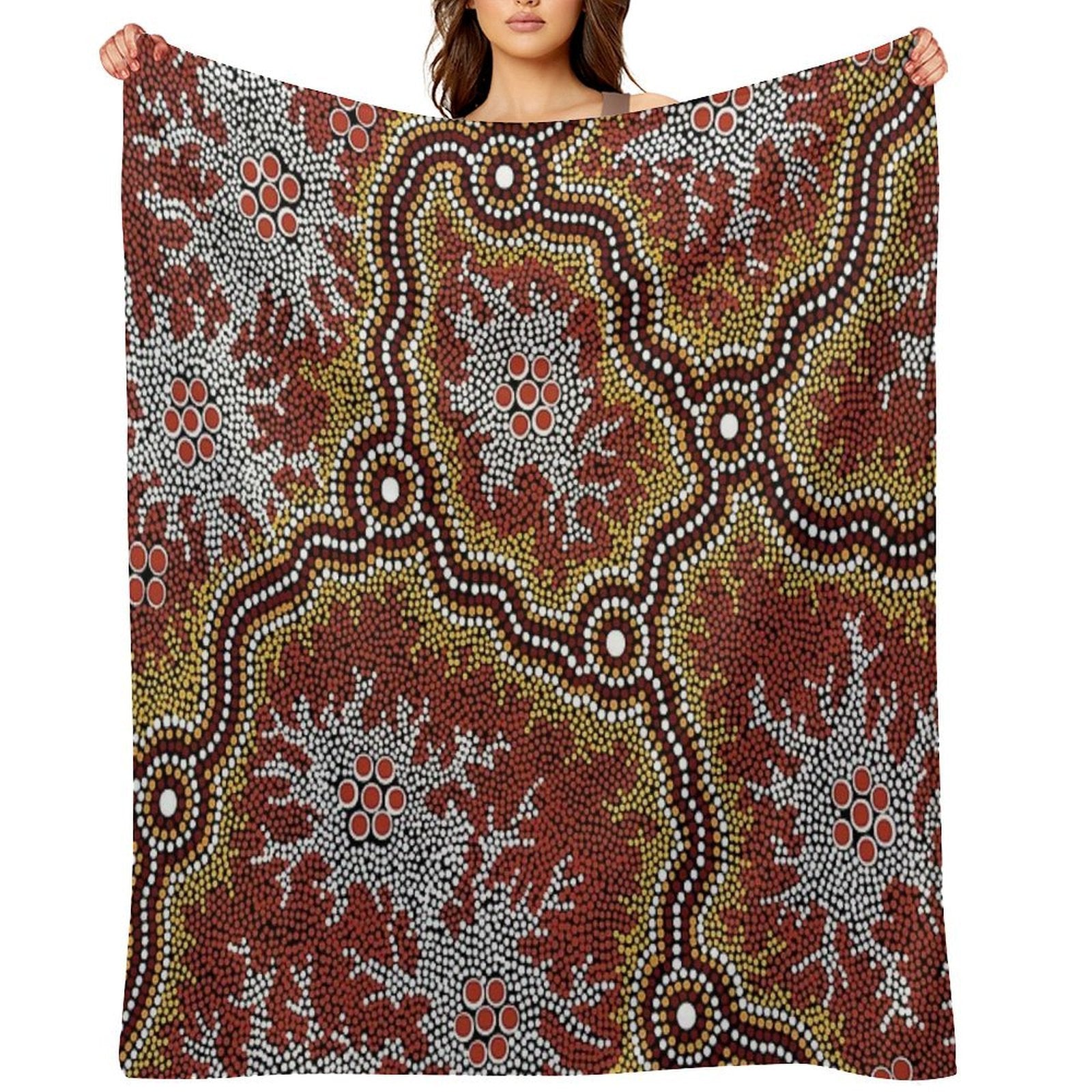 Authentic Aboriginal Art -  Mountains Multi-functional Throw Blanket