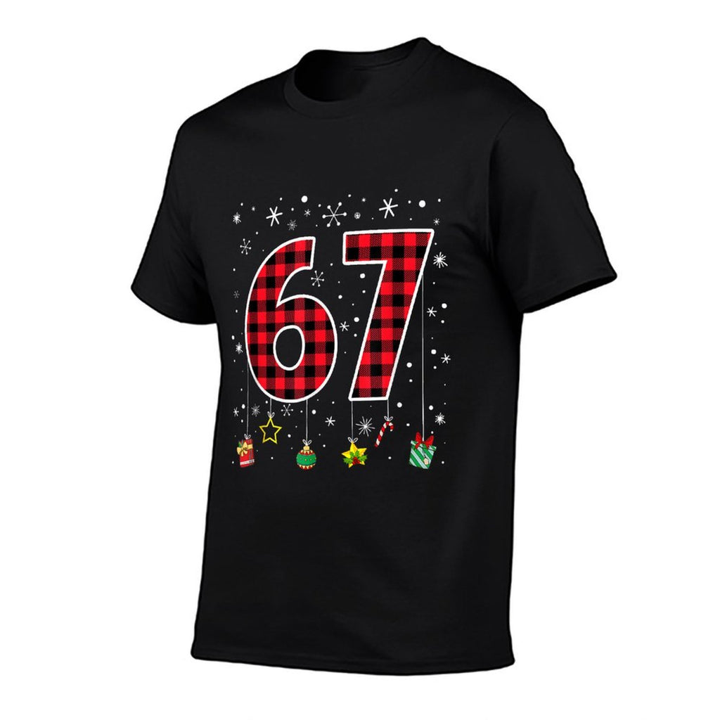 Funny Six Seven 6 7 Meme 67 Christmas Red Plaid Xmas Pajamas  Wrinkle-resistant T-Shirt