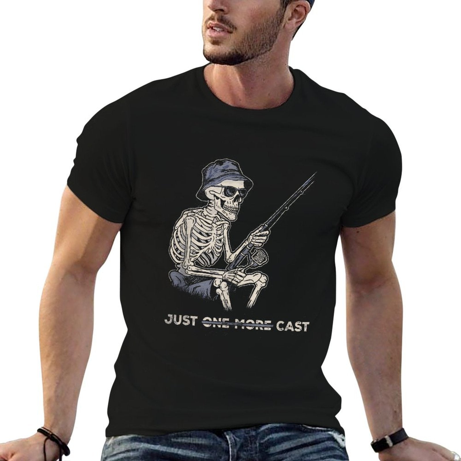 Funny Skeleton Fishing Just One More Cast Quote  Stretchy T-Shirt