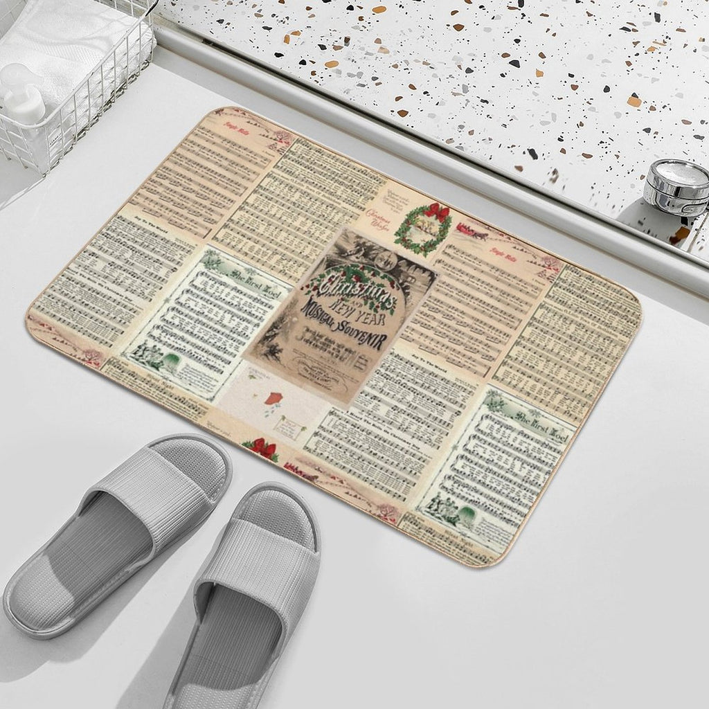 Vintage Christmas Music Carols  Non-Slip Bath Mat