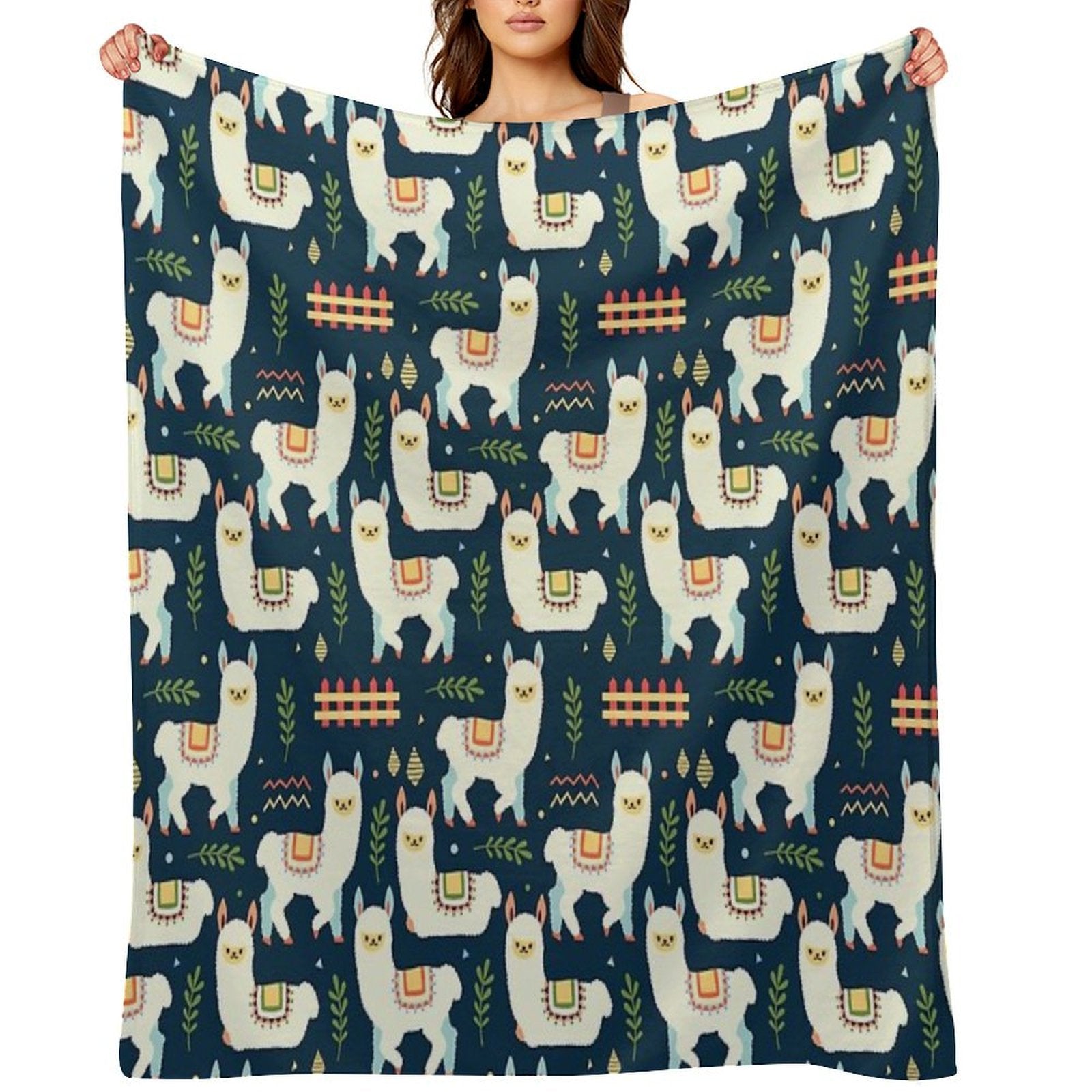Cute Alpaca Pattern Travel-friendly Throw Blanket