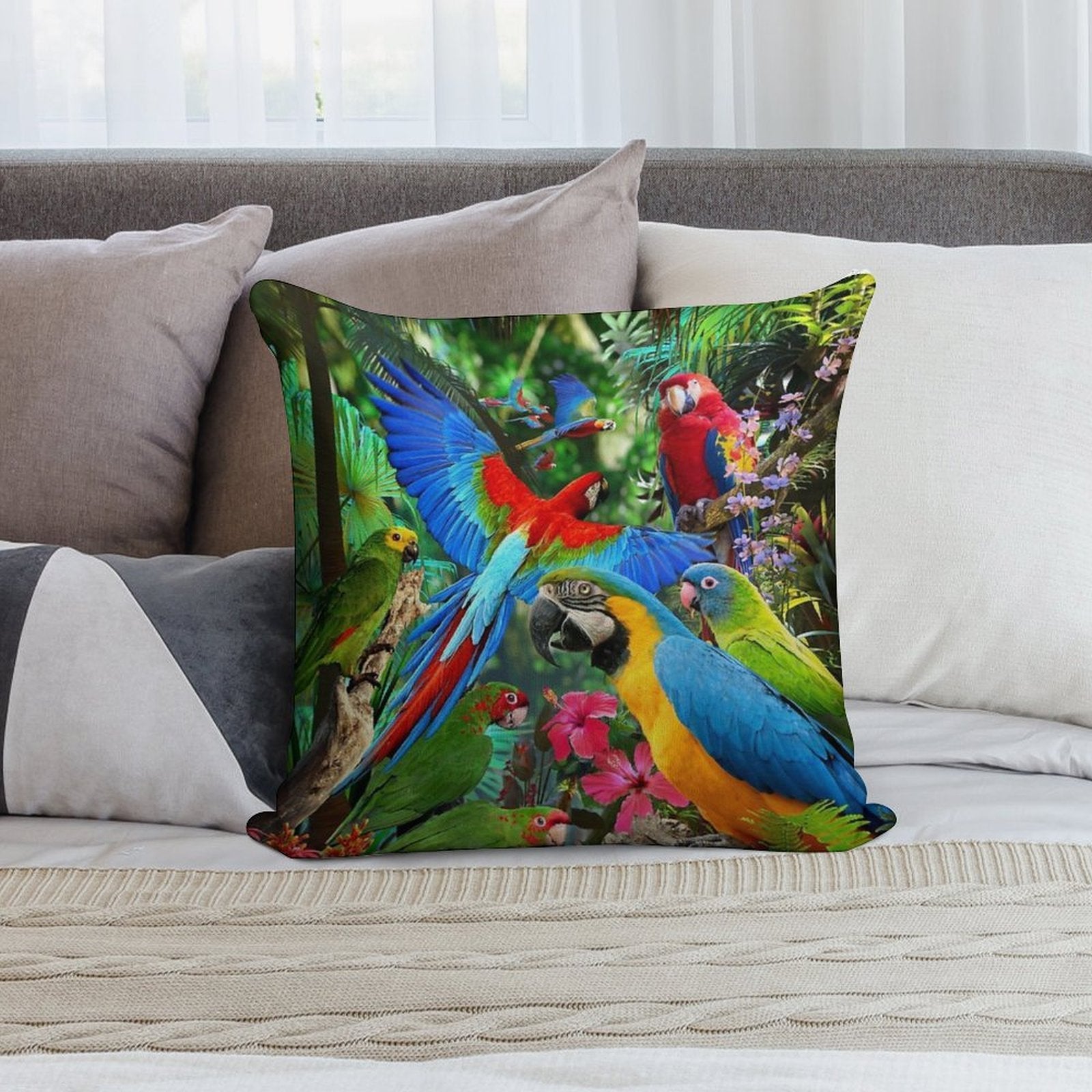 Parrots Soft Decorative Cover Throw Pillow