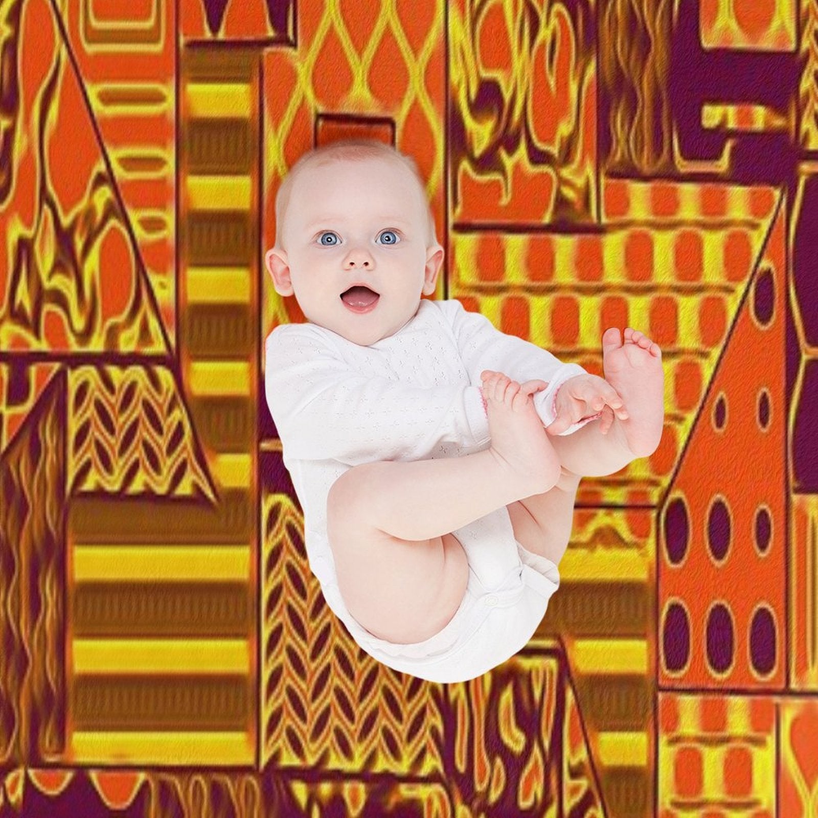 PURPLE AND ORANGE PATCHWORK DIGITAL QUILT STYLE WITH VARIOUS PATTERNS WITHIN THE DESIGN Machine-washable Throw Blanket