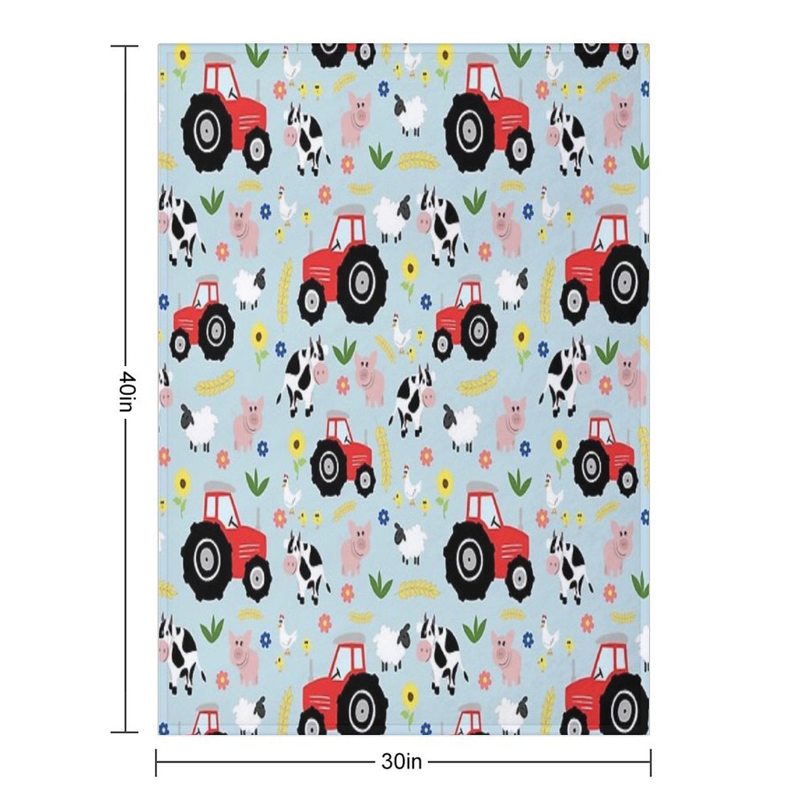 Cute Kids Red Tractor Farm Animal Pattern Cartoon Gift-ready Throw Blanket