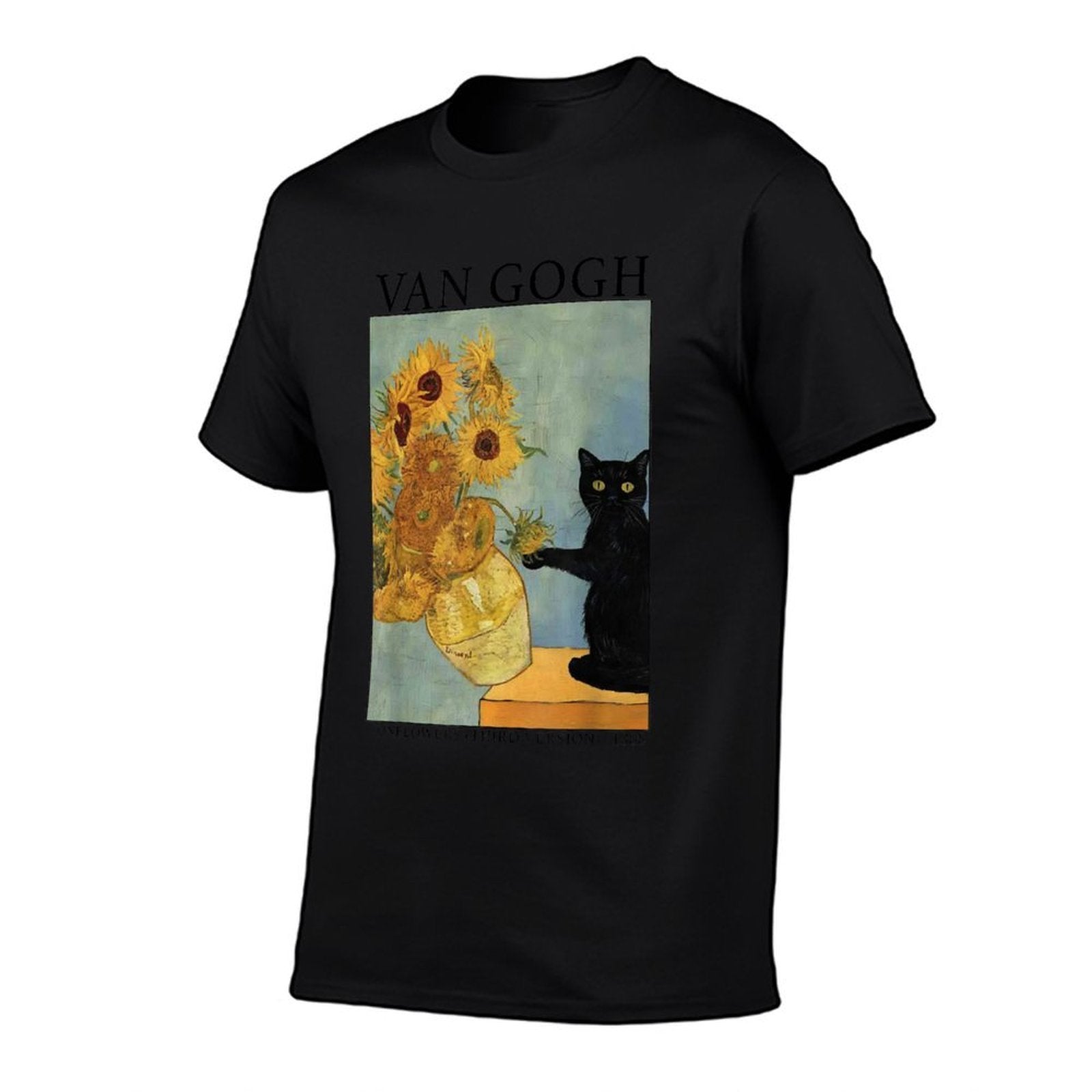 Van Gogh Black Cat With Sunflowers Funny Cat  Easy-care T-Shirt