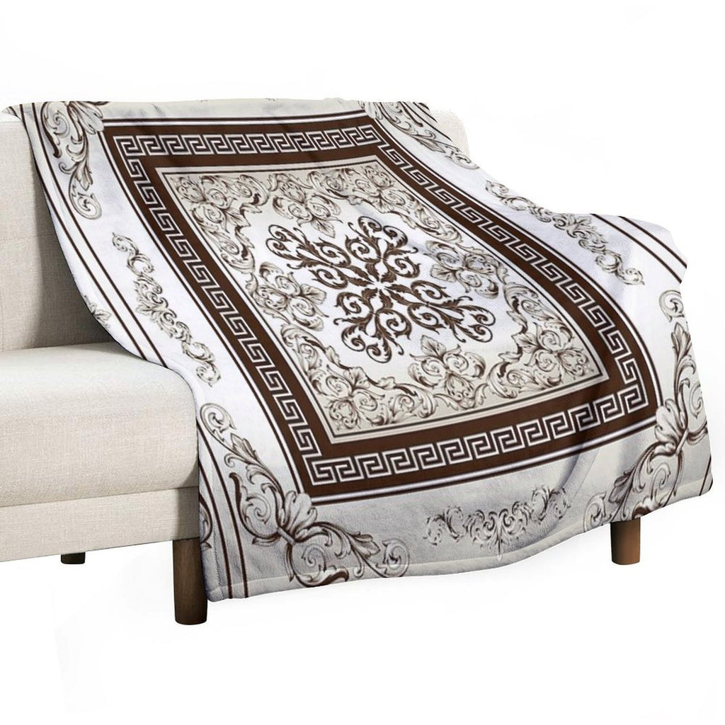 Baroque Filigree Cream And Brown Greek Meander Comfort Throw Blanket
