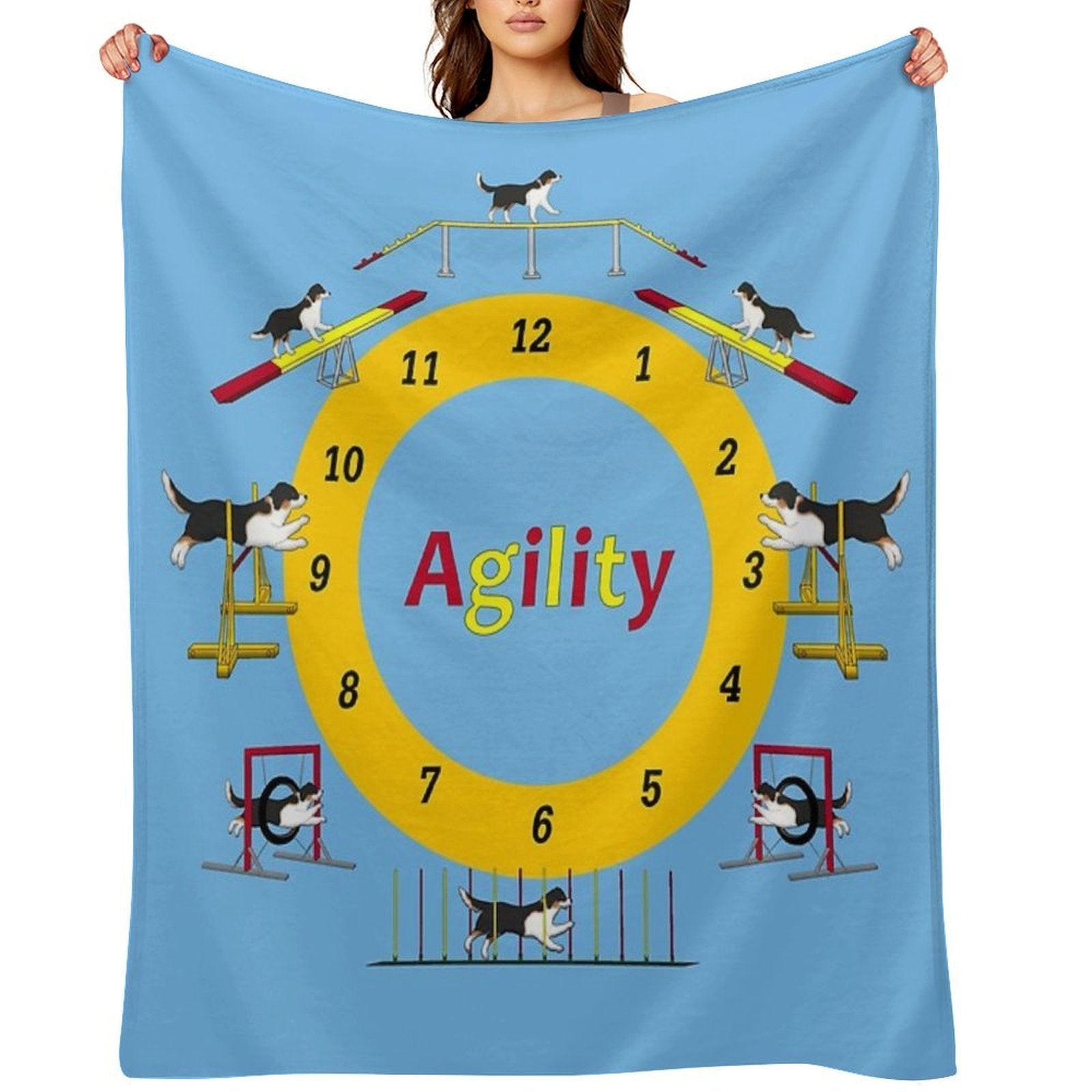 Agility Clock Australian Shepherd Black Wrinkle-free Throw Blanket