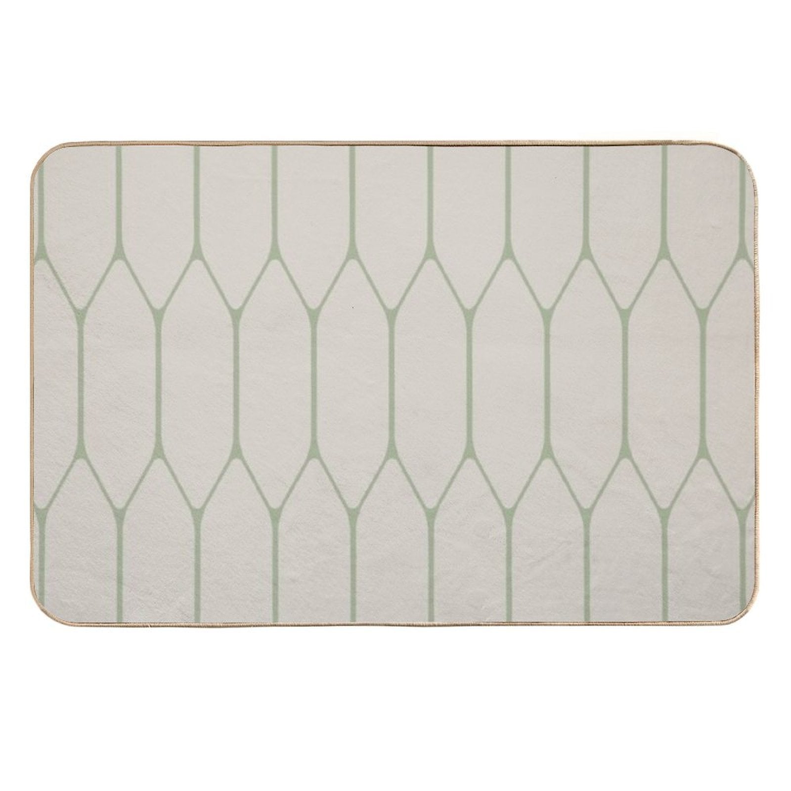 Long Honeycomb Minimalist Geometric Pattern in Beige And Sage  Fade-Resistant Bath Mat