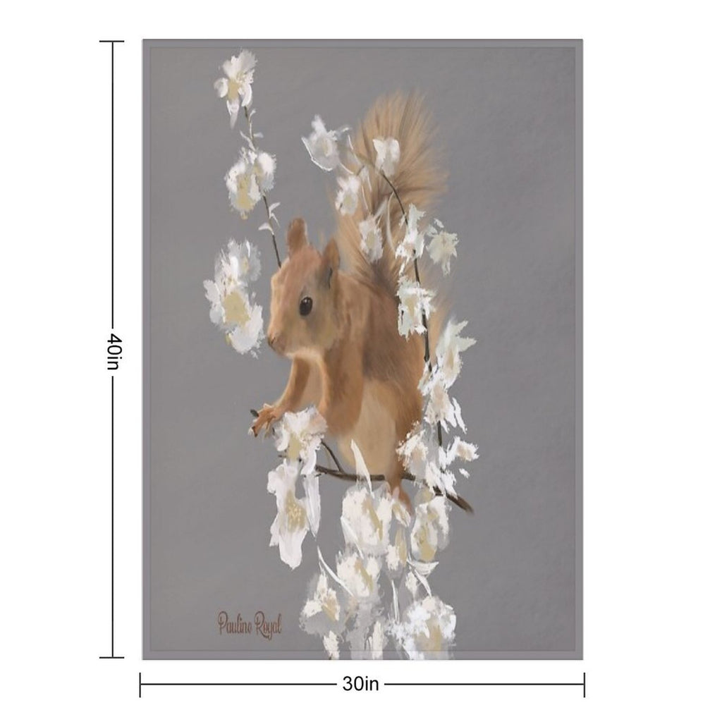 Nature Illustration of Red Squirrel And White Flowers in Springtime! Quick-dry Throw Blanket
