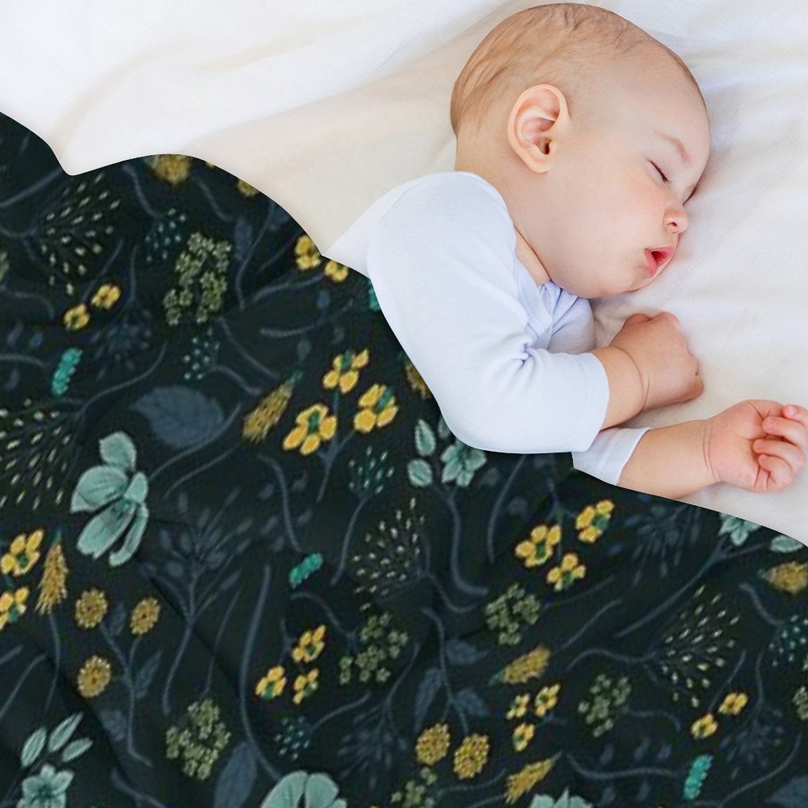 Turquoise, Yellow, Green & Dark Blue Floral Pattern Versatility Throw Blanket