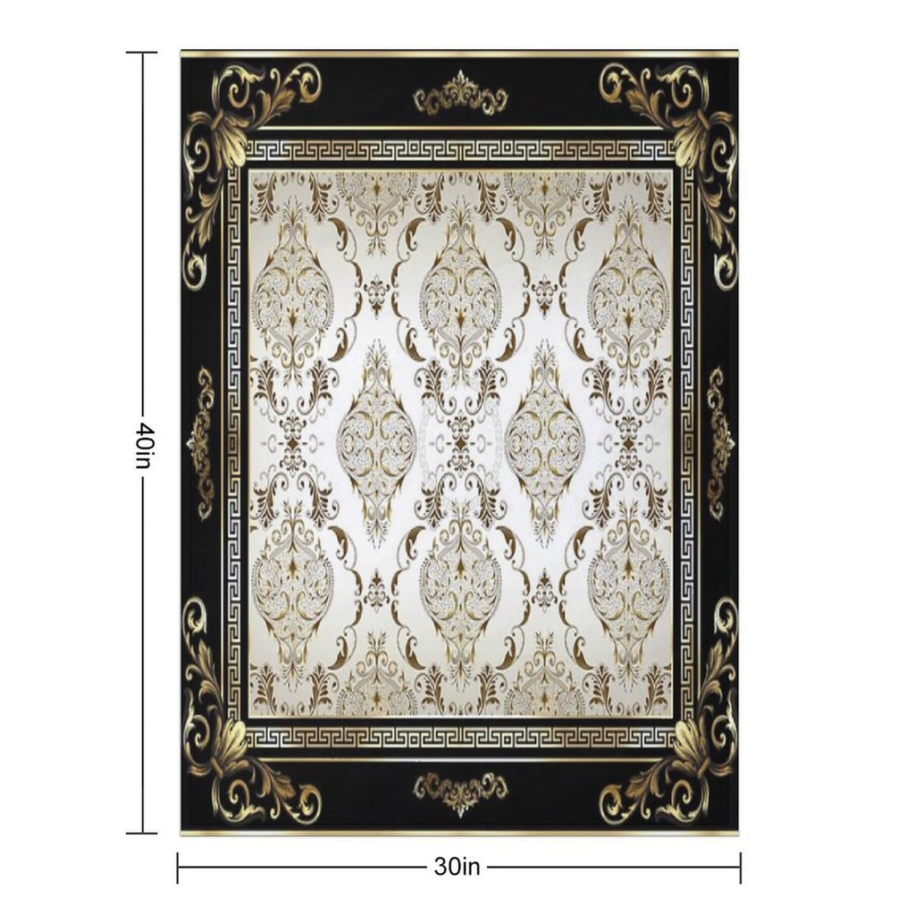 Ornate Baroque Cream Gold Black Greek Key Floral Sustainable Throw Blanket