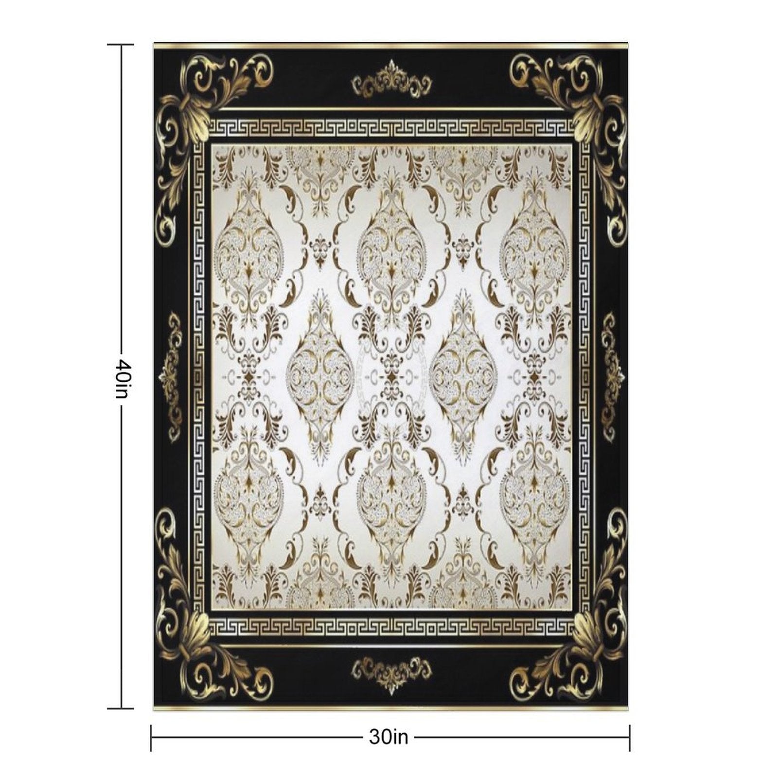 Ornate Baroque Cream Gold Black Greek Key Floral Sustainable Throw Blanket