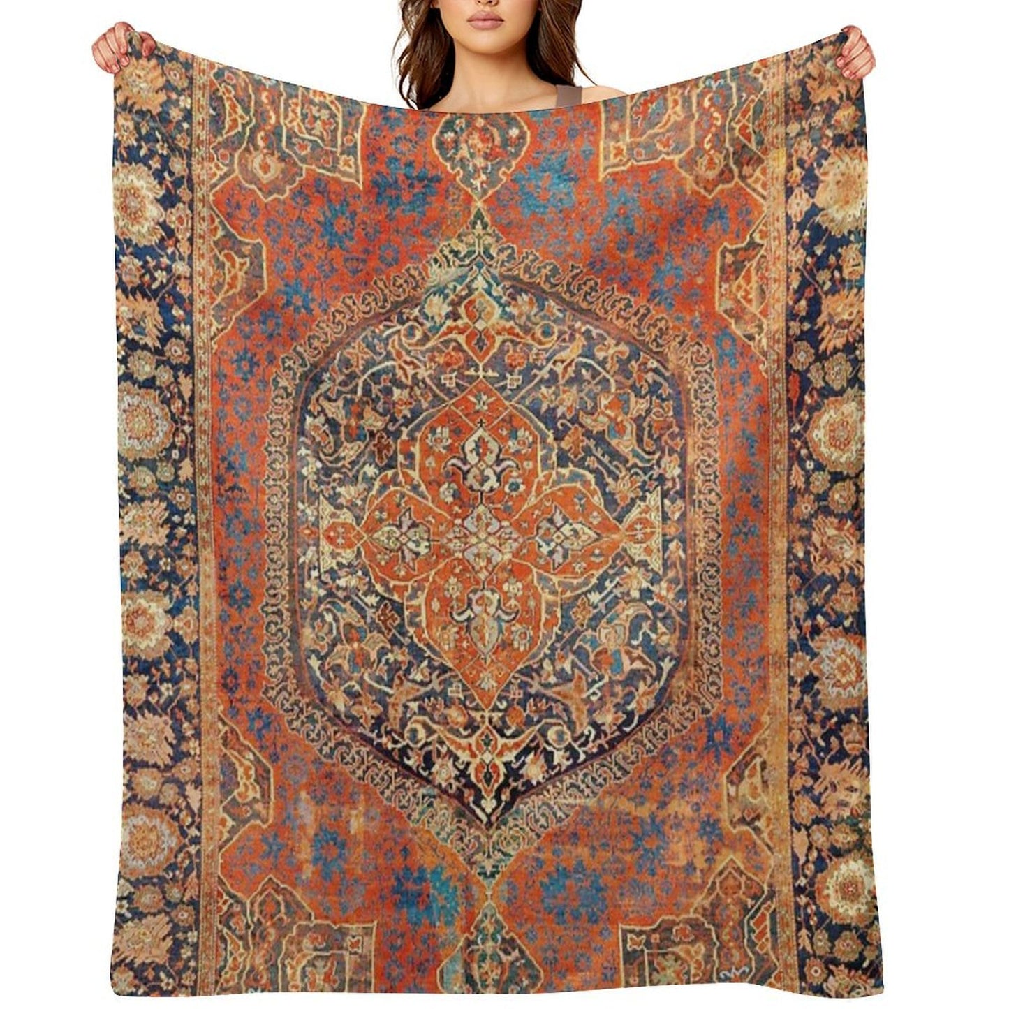 17th Century Turkish Carpet Print Easy Care Throw Blanket