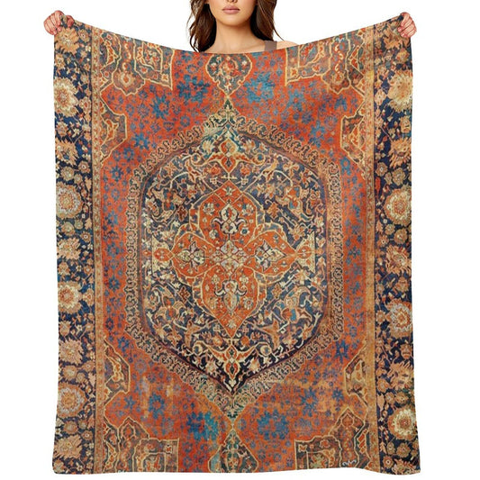 17th Century Turkish Carpet Print Easy Care Throw Blanket